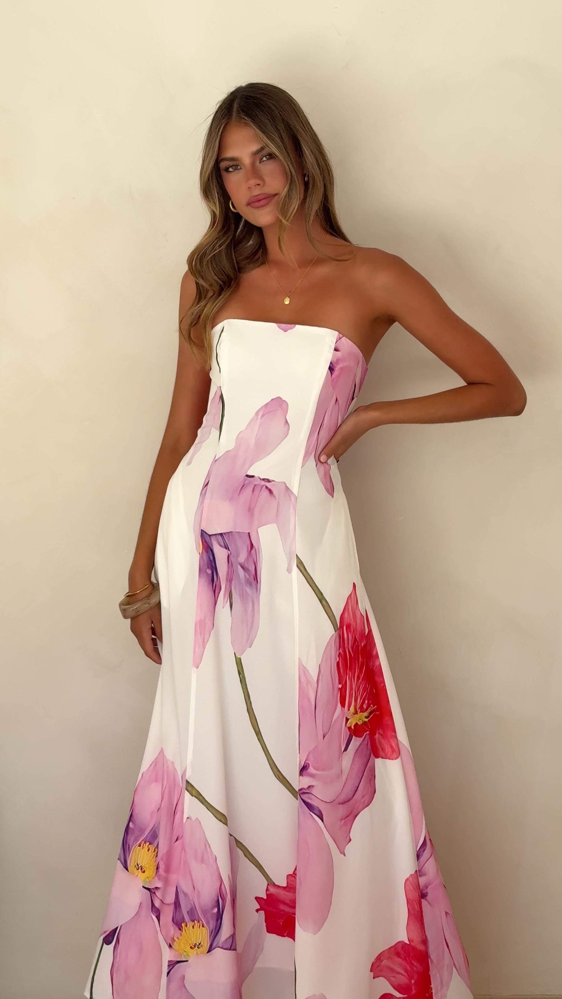Load video: Lila Strapless Maxi Dress - Wildflower Pink - Billy J