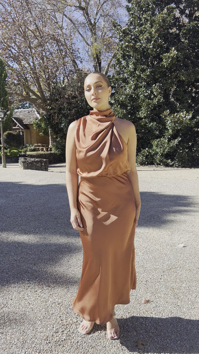 Load and play video in Gallery viewer, Esther Maxi Dress - Copper - Billy J
