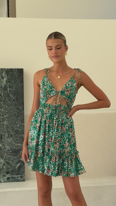 Load and play video in Gallery viewer, Lille Mini Dress - Green Floral - Billy J
