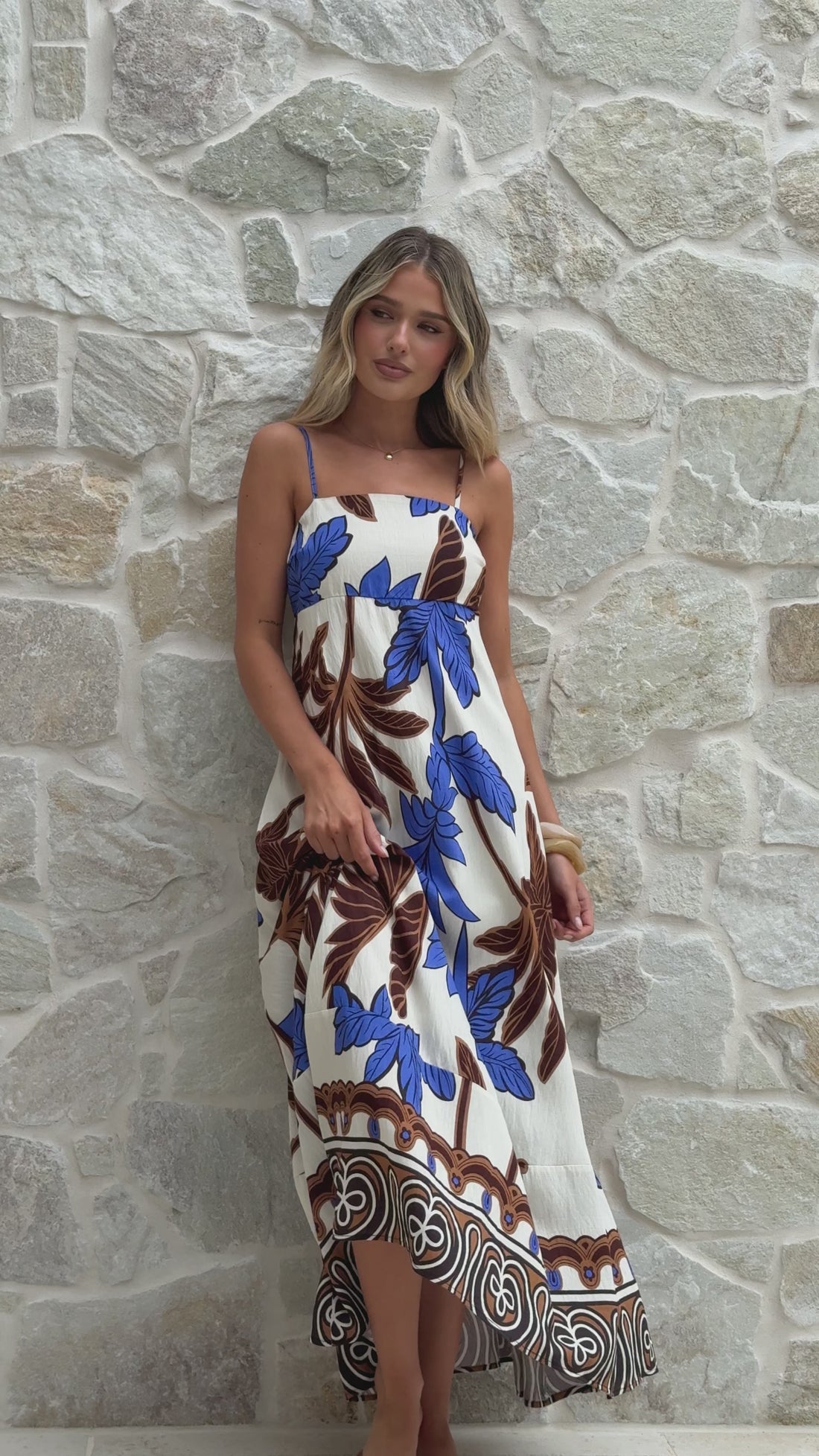 Marcel Maxi Dress - Chocolate/Blue Palm - Billy J