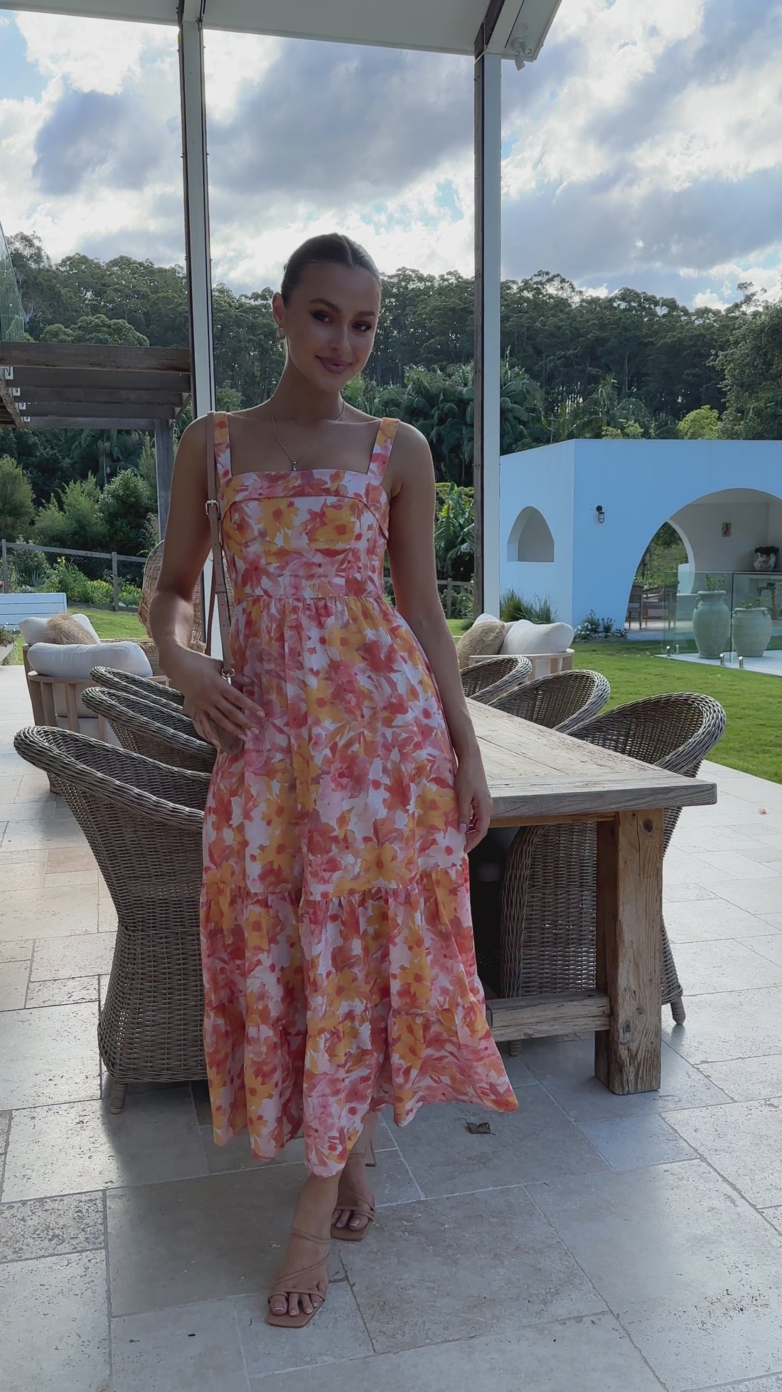 Bairbre Maxi Dress - Orange/Red Floral - Billy J