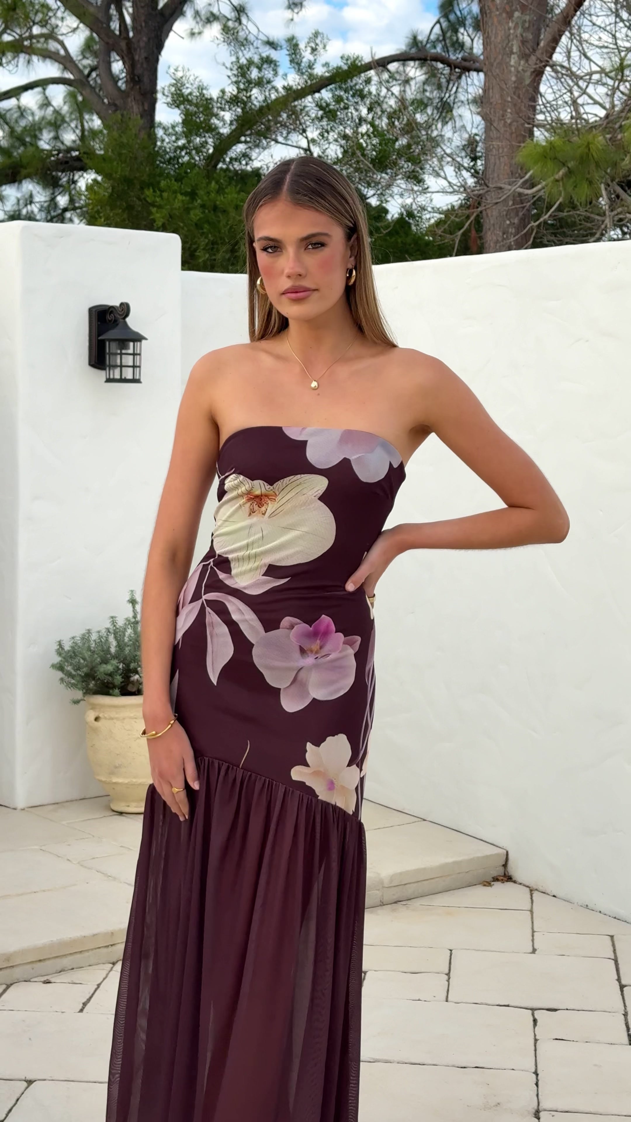 Load video: Elle Maxi Dress - Brown Floral - Billy J