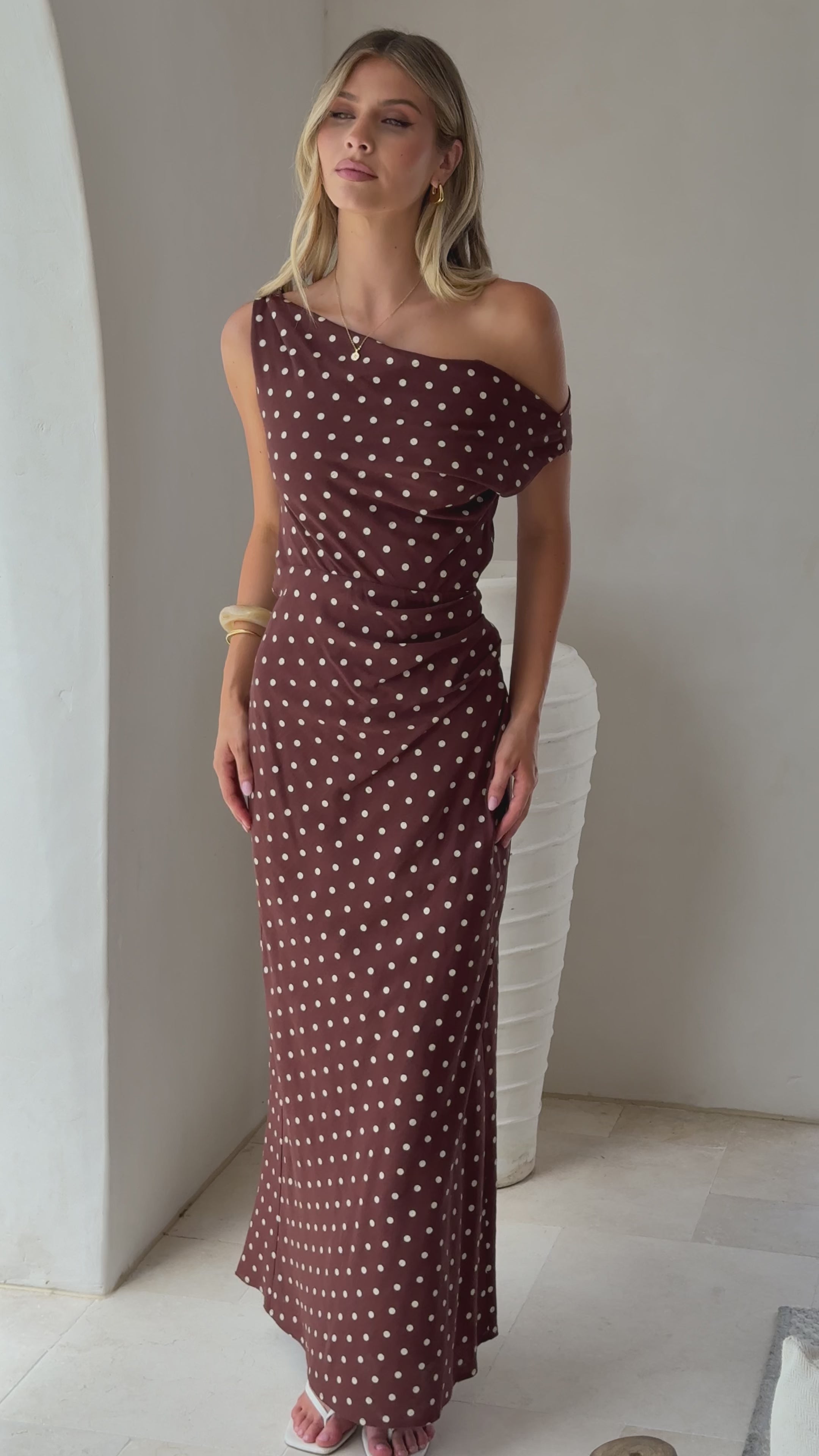 Load video: Gigi Maxi Dress - Chocolate/Nude Spot - Billy J