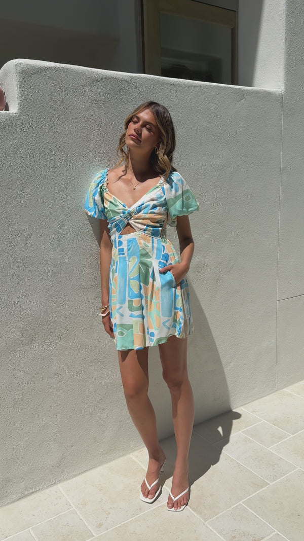 Tasha Puff Sleeve Mini Dress - Summer Breeze - Billy J