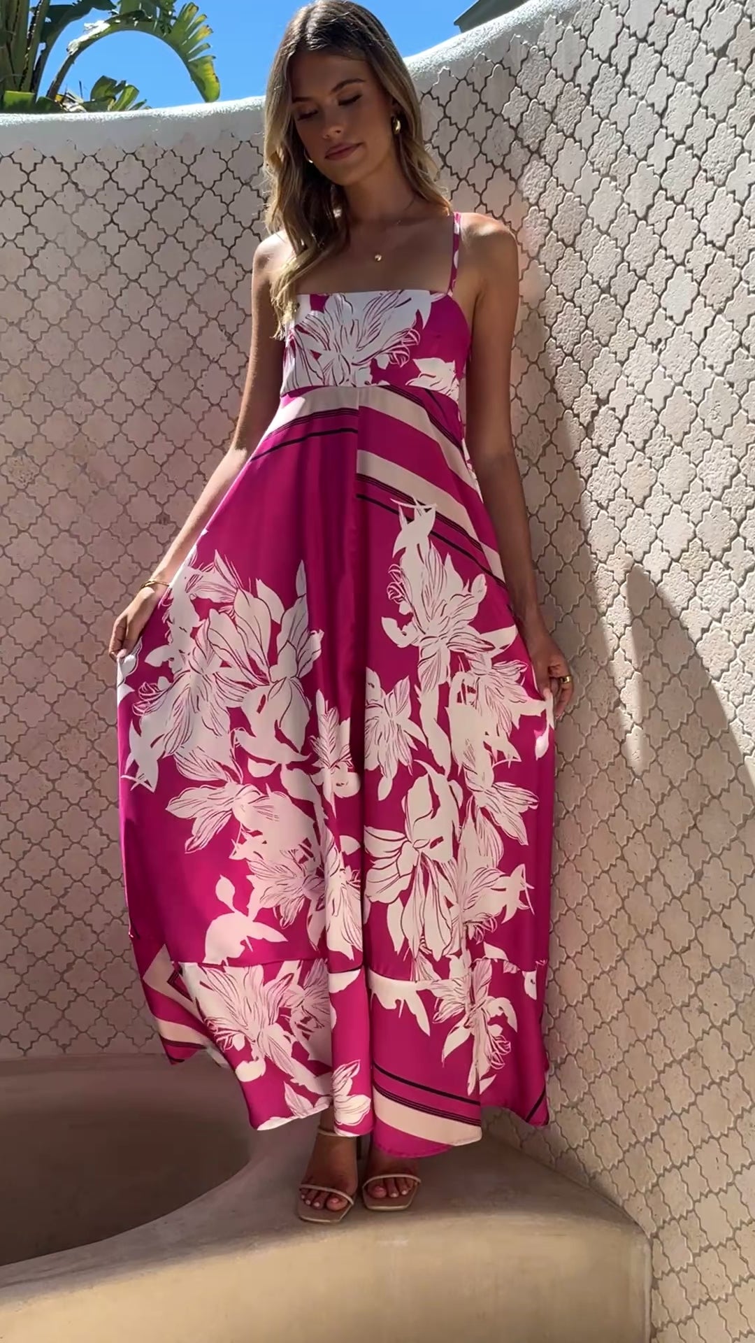 Load video: Kaethe Maxi Dress - Hot Pink Print - Billy J