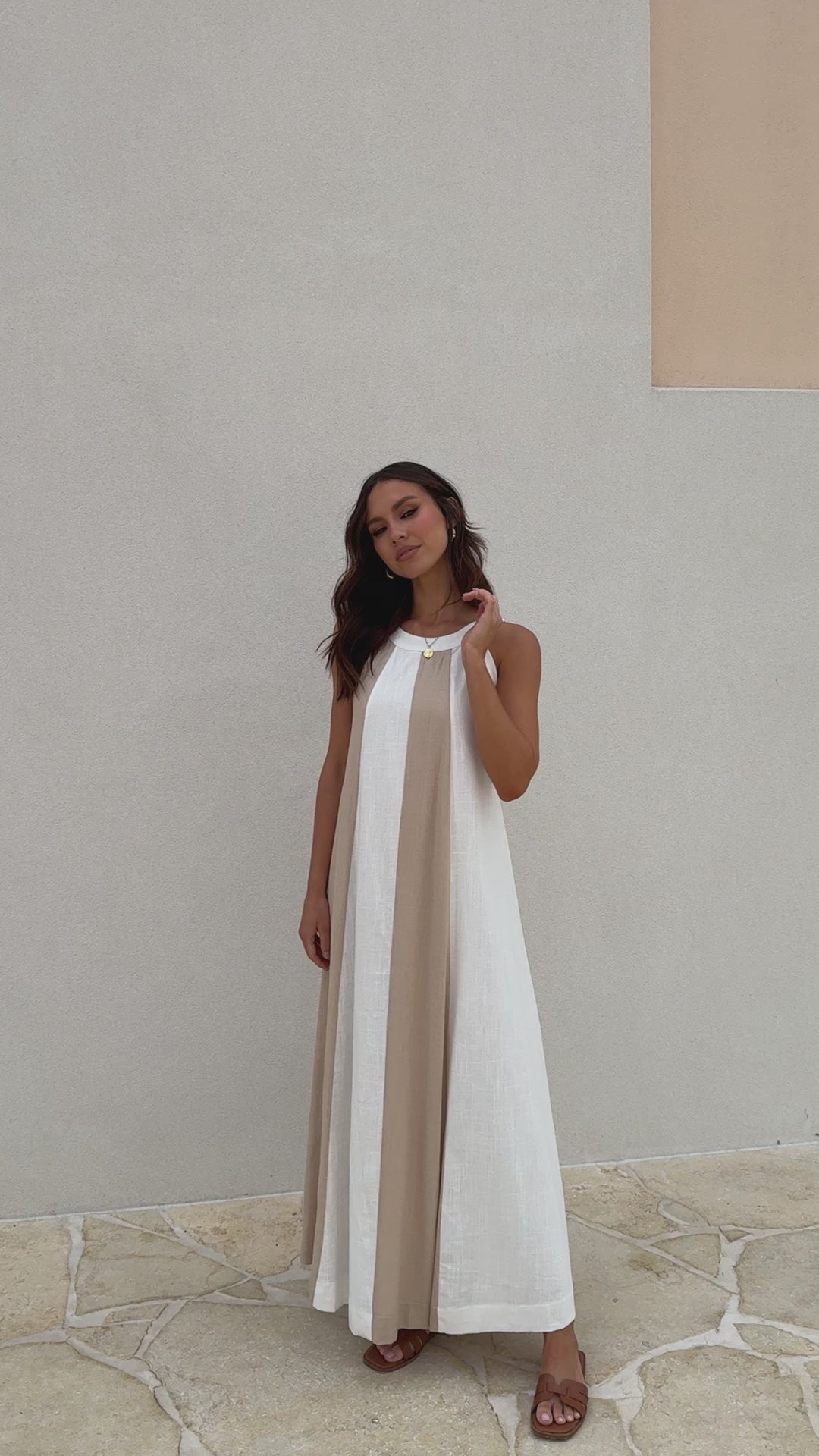 Talaith Maxi Dress - Beige / White - Billy J