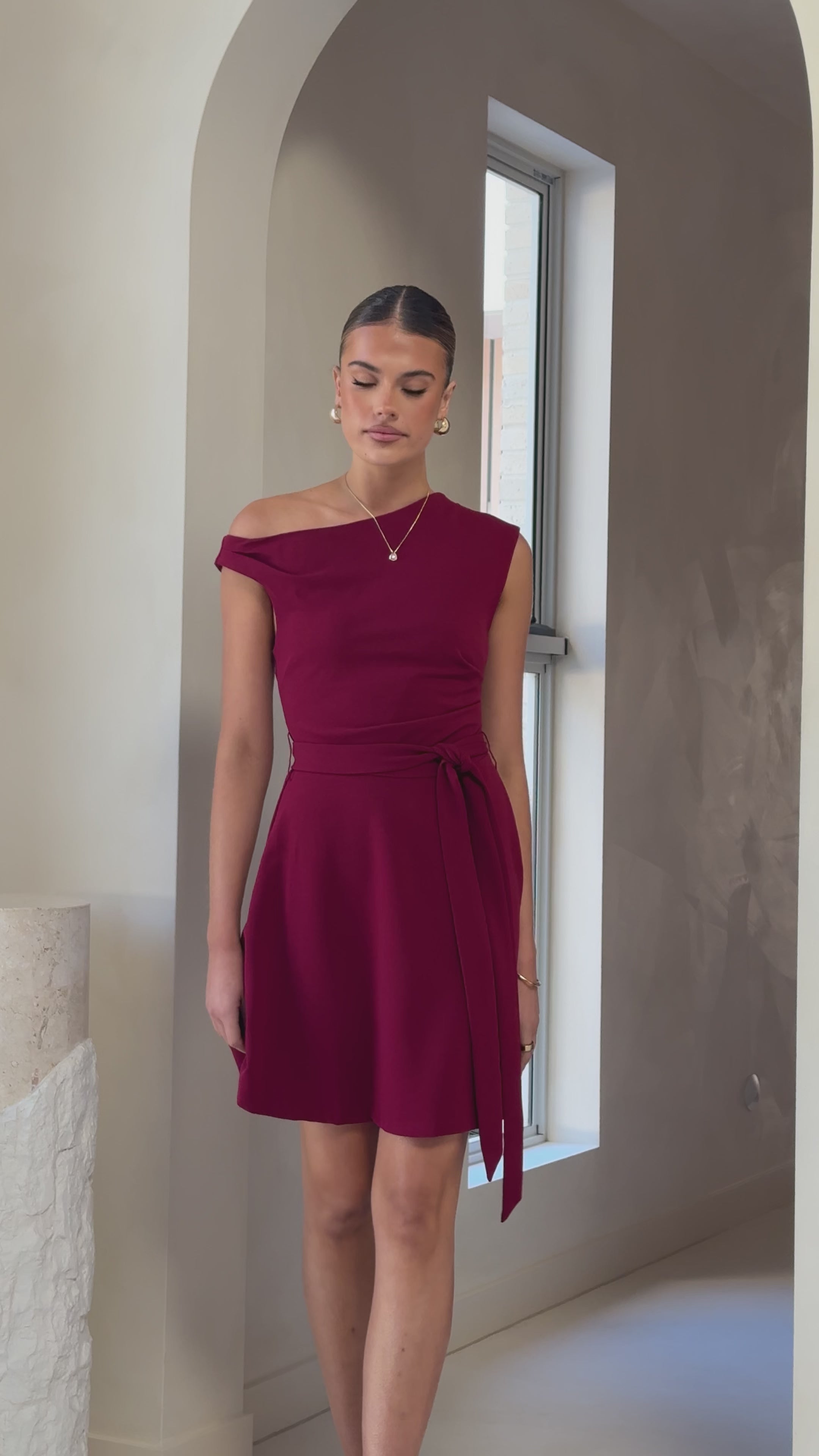 Load video: Gem Mini Dress - Burgundy - Billy J