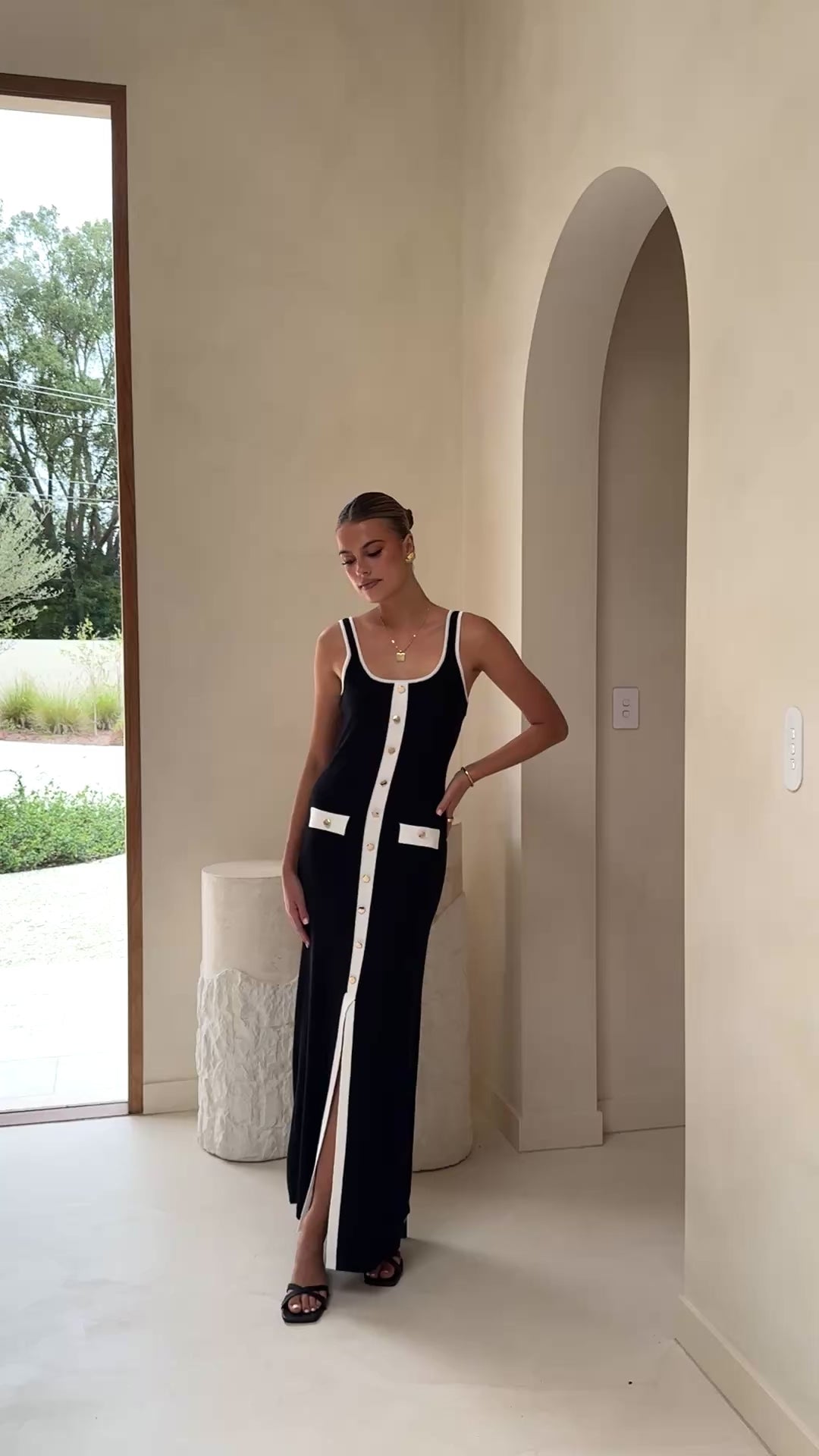 Load video: Rhi Maxi Dress - Black/White - Billy J