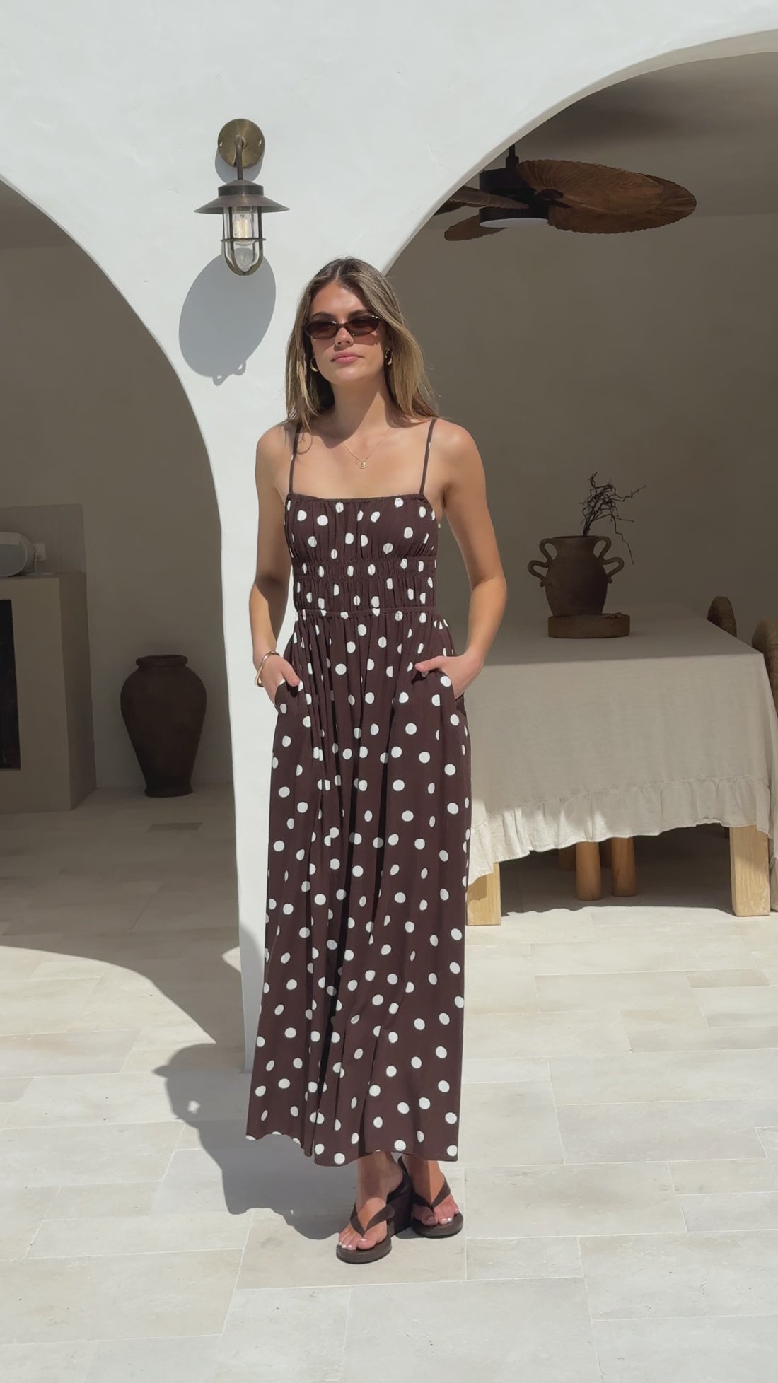 Solare Maxi Dress - Brown/White Polka - Billy J
