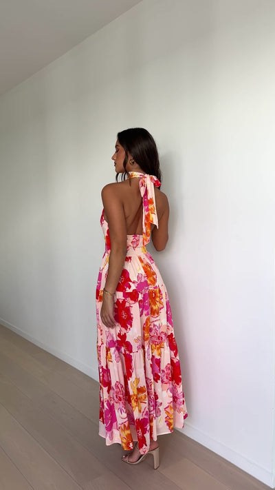 Load and play video in Gallery viewer, Najila Maxi Dress - Pink / Orange Floral - Billy J
