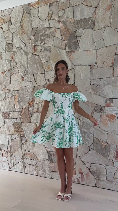 Load and play video in Gallery viewer, Bronty Mini Dress - Green Floral - Billy J
