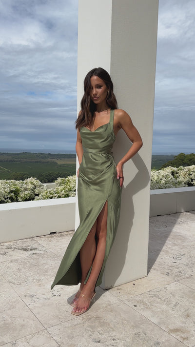 Load and play video in Gallery viewer, Zendaya Maxi Dress - Olive - Billy J
