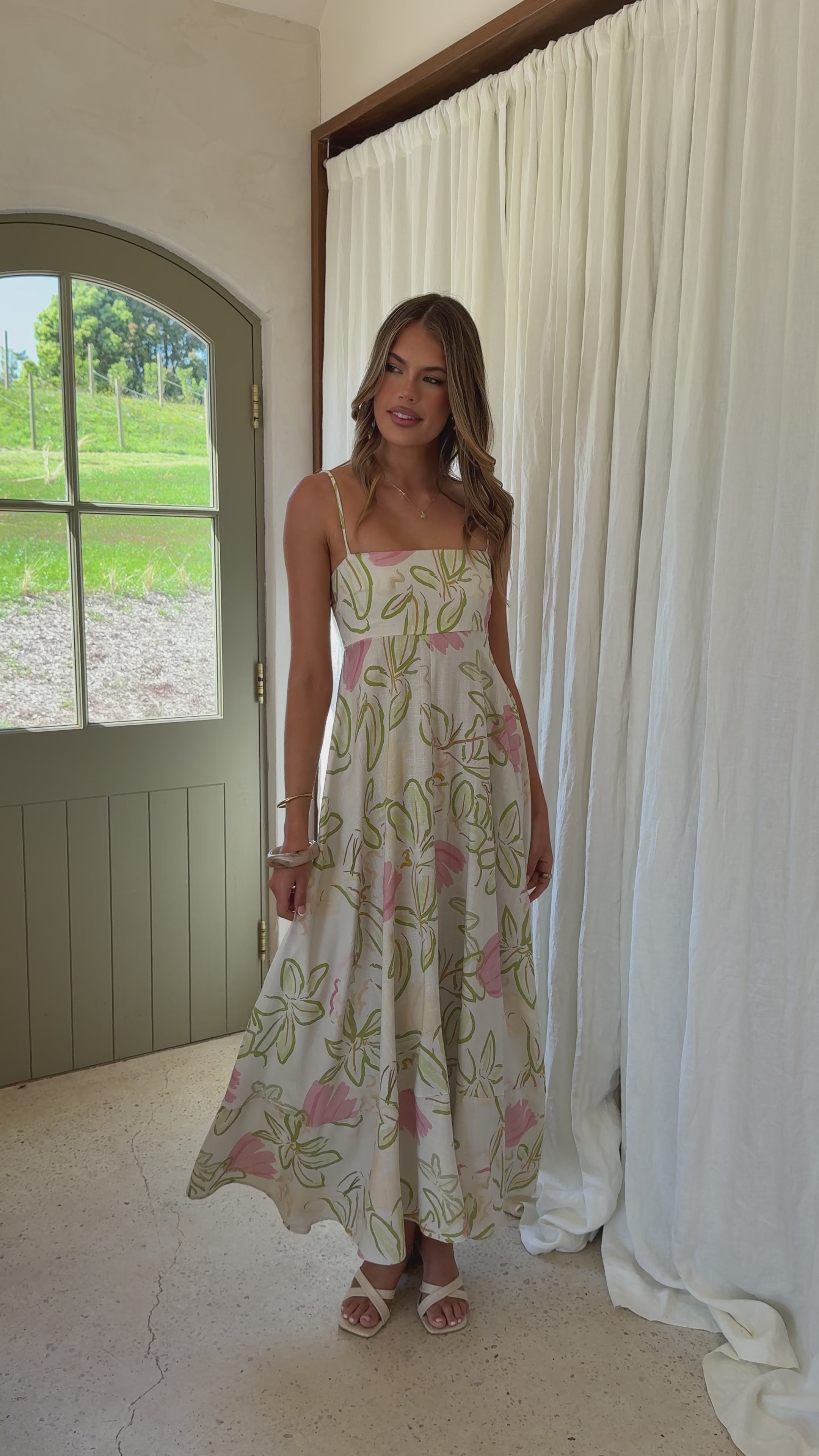 Load video: Kaethe Maxi Dress - Primavera Print - Billy J