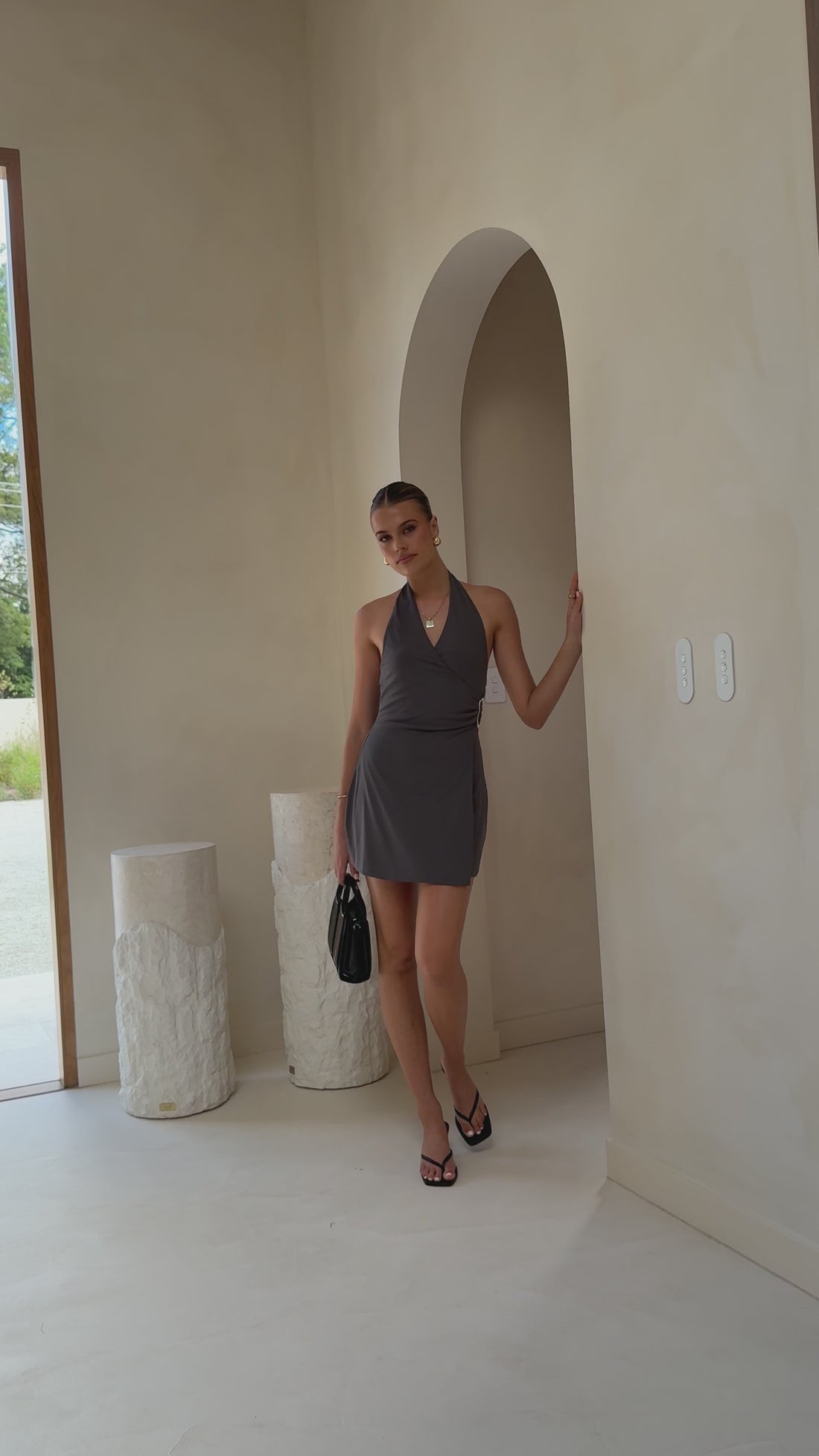 Brigitte Halter Mini Dress - Charcoal - Billy J