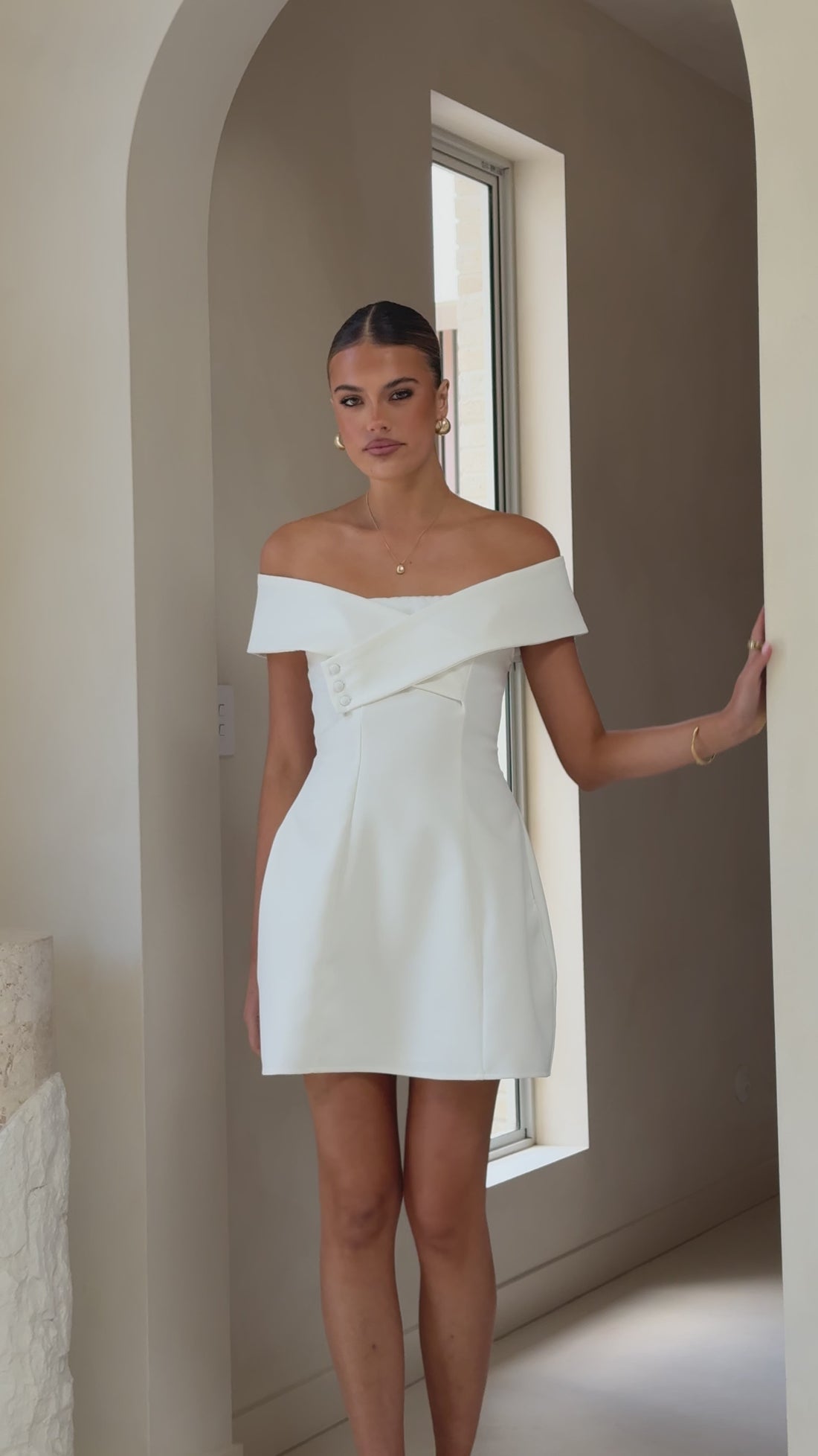 Zyan Off Shoulder Mini Dress - White - Billy J