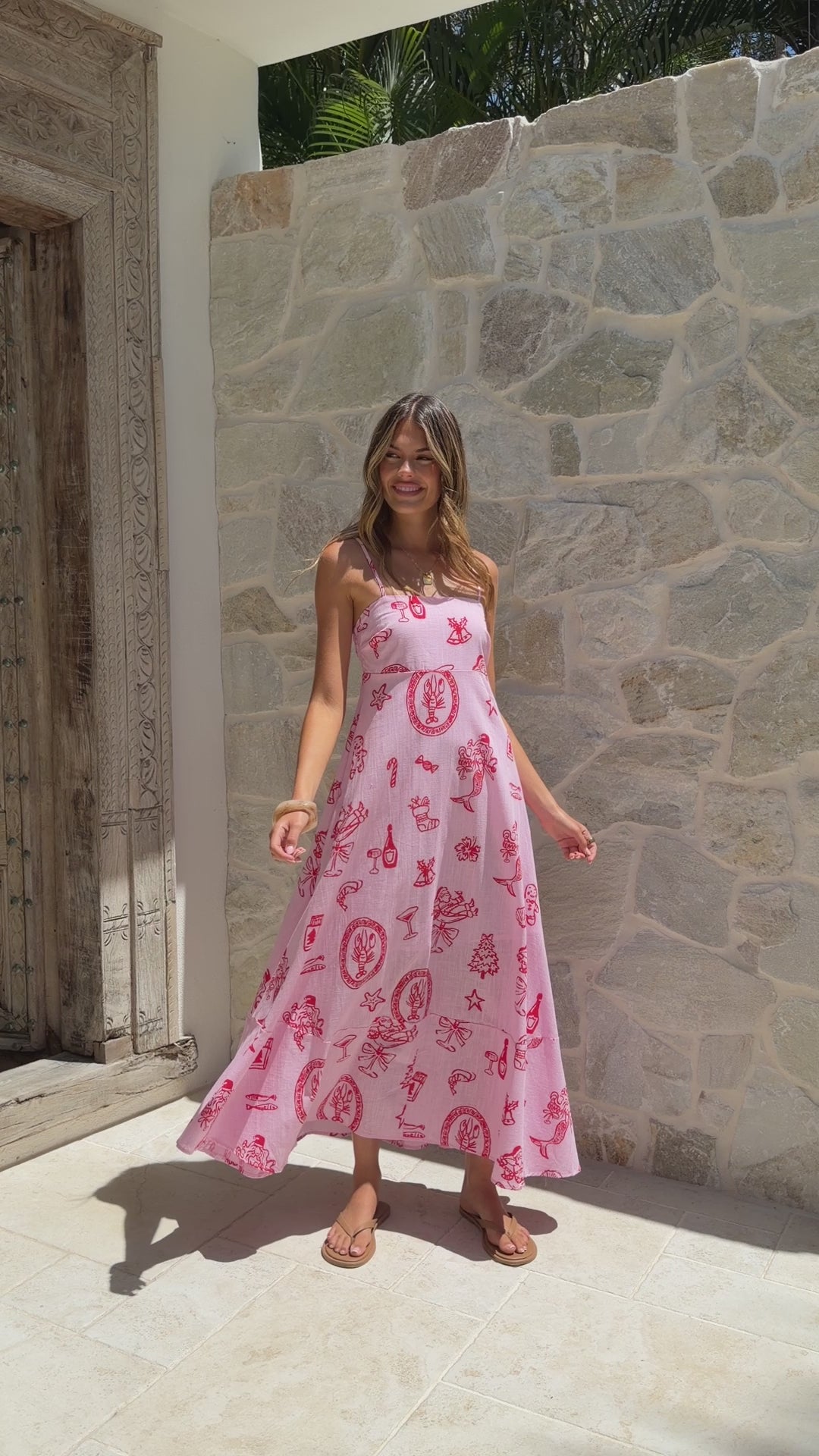 Marcel Maxi Dress - Pink Festive Print - Billy J