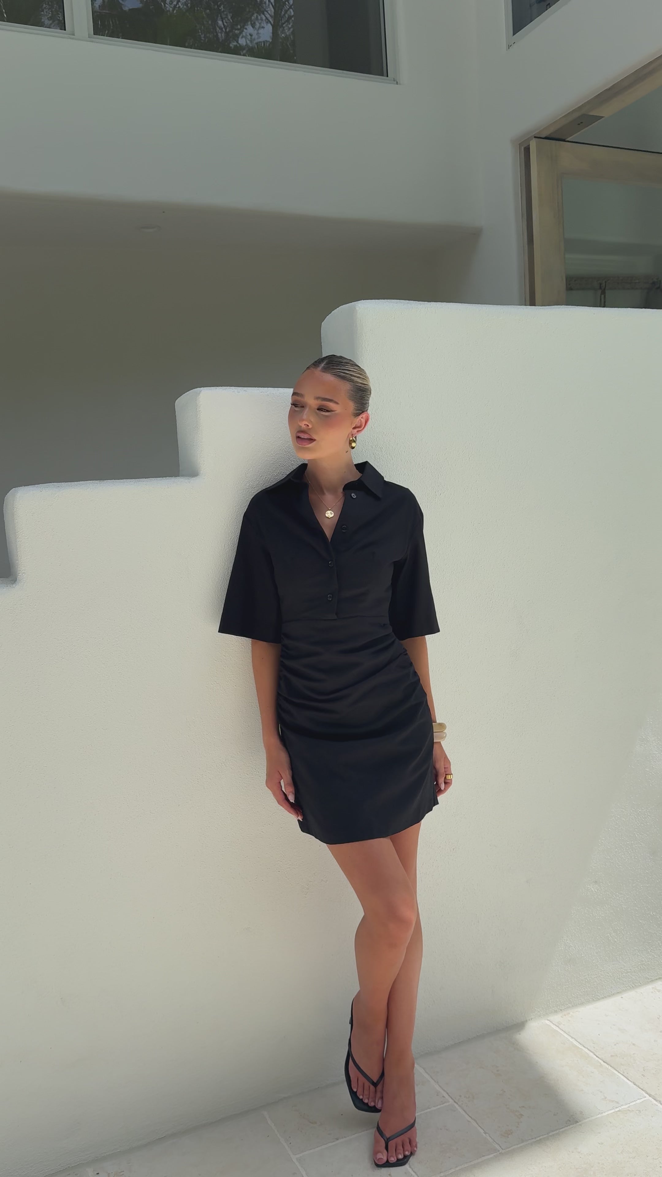 Load video: Sydney Mini Dress - Black - Billy J