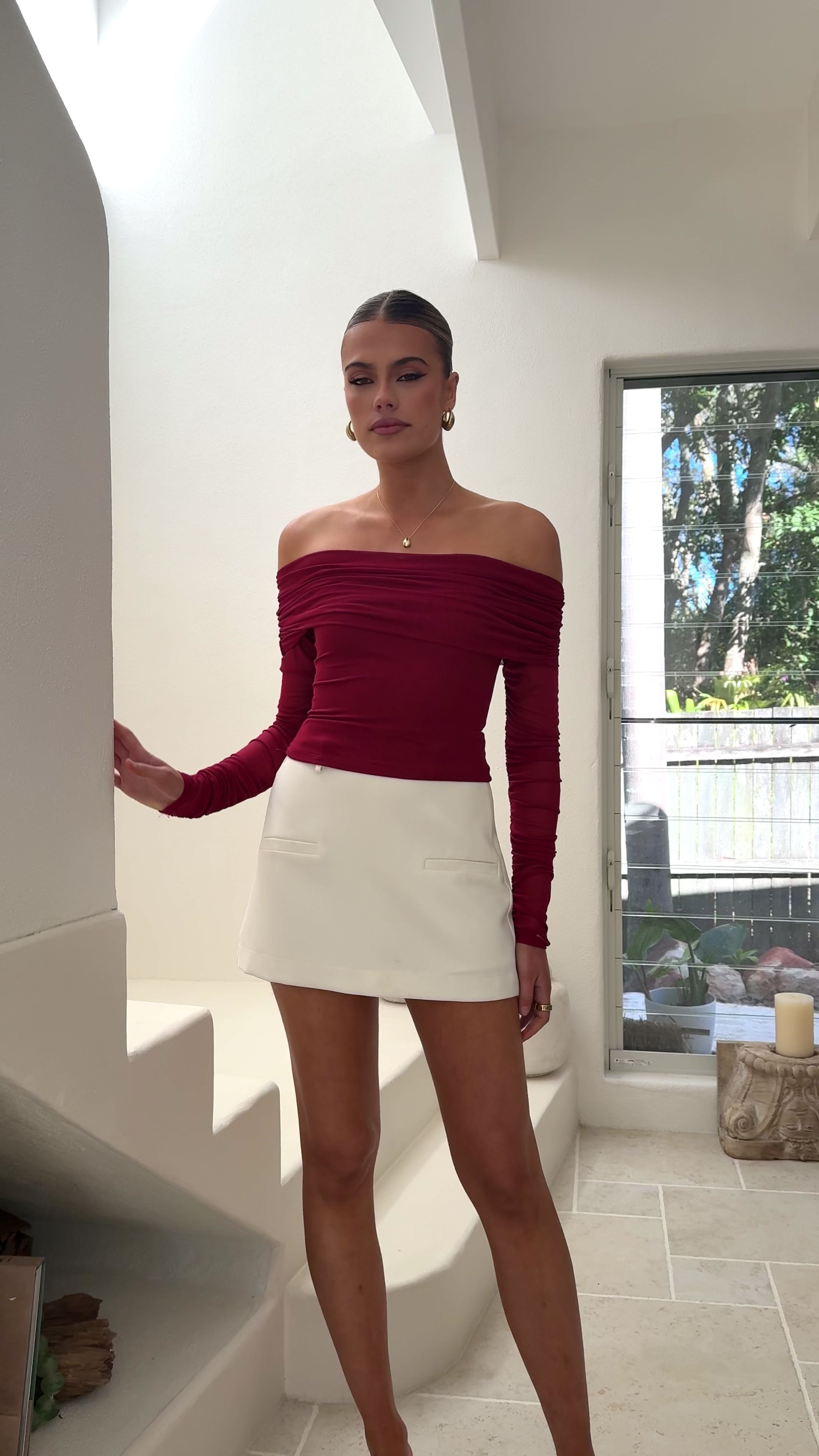 Load video: Isadora Off Shoulder Top - Wine - Billy J