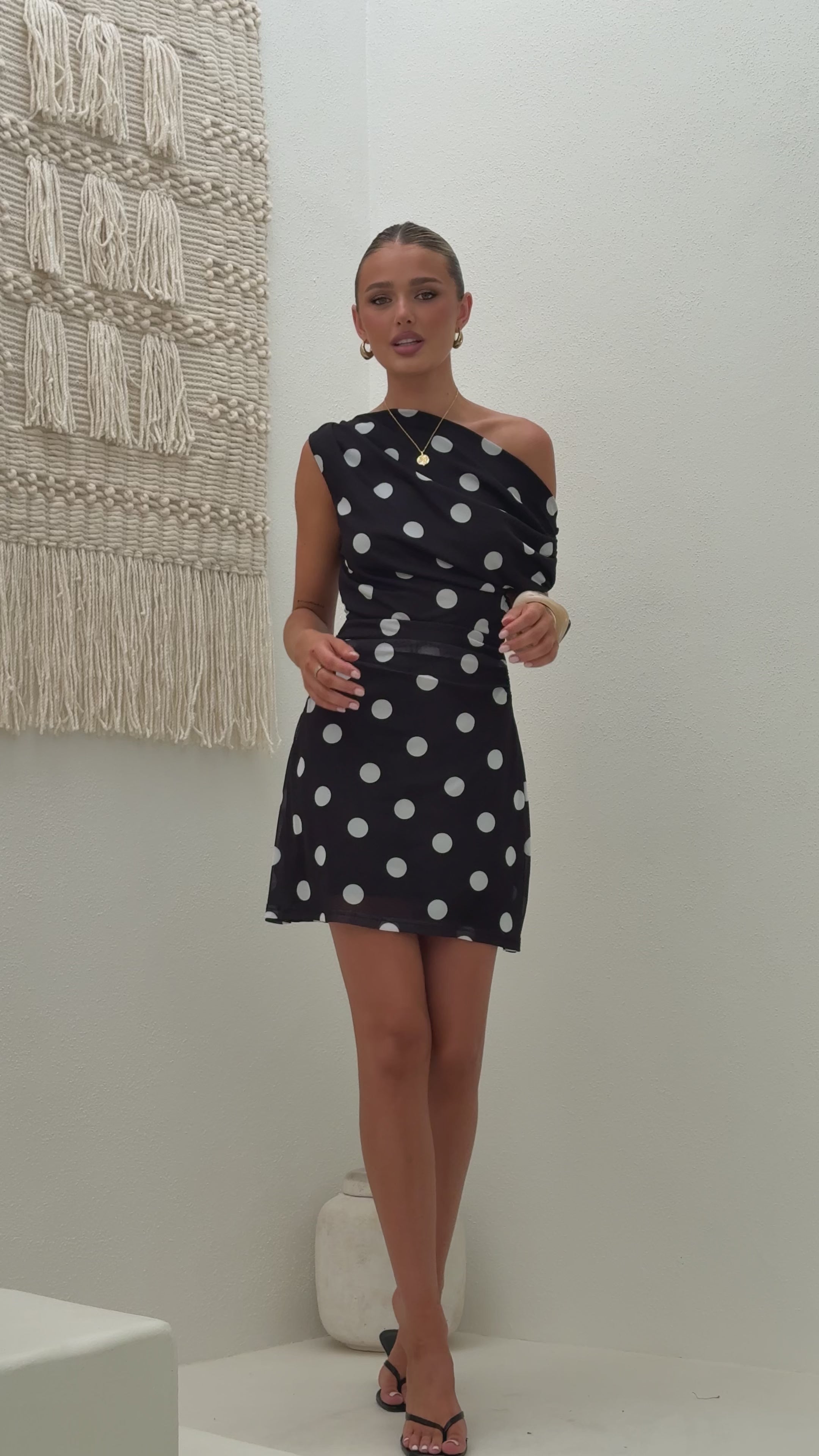 Load video: Sammie Mini Dress - Black/White Polka - Billy J