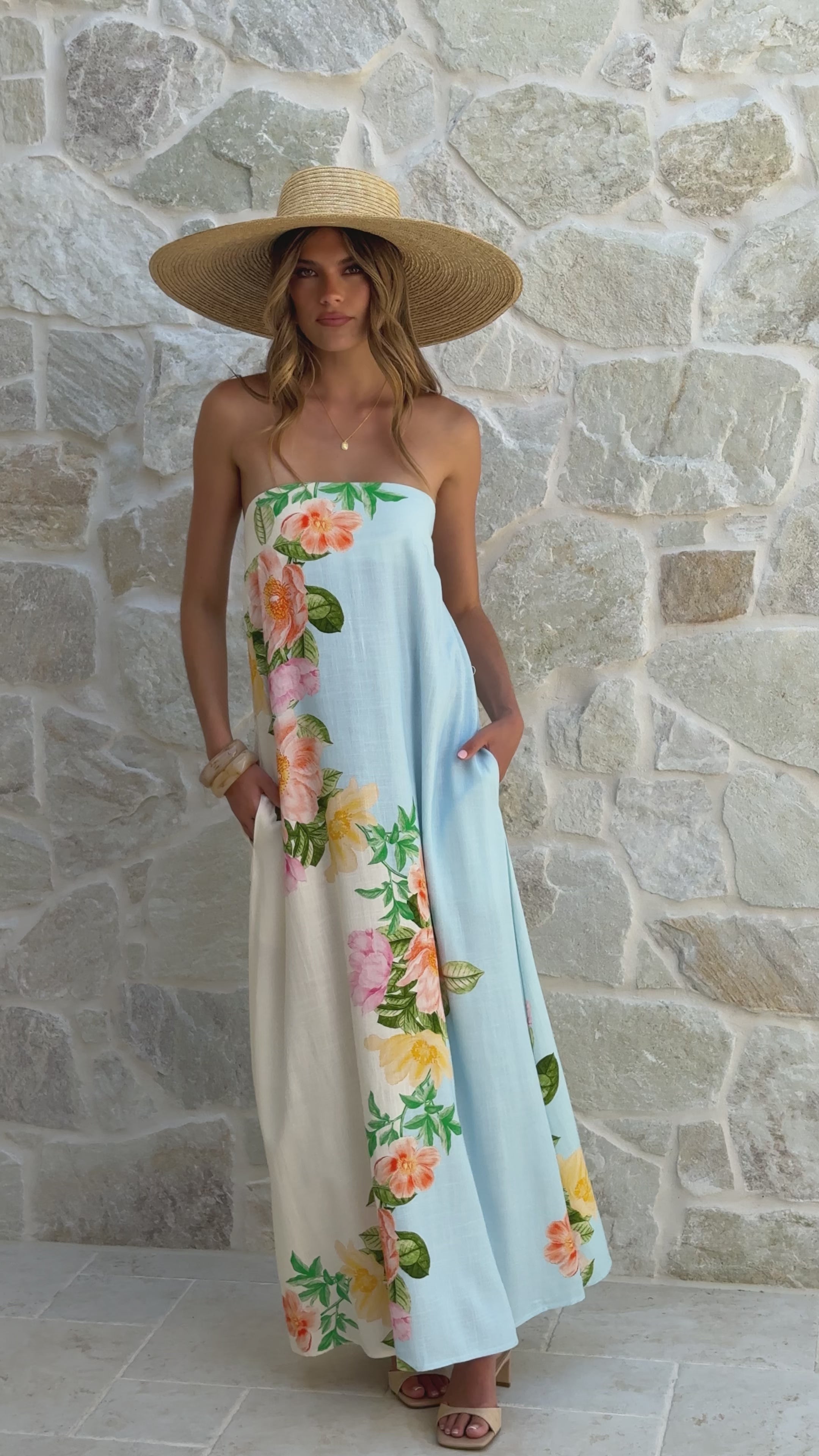 Load video: Ellea Maxi Dress - Botanical Bliss Blue - Billy J