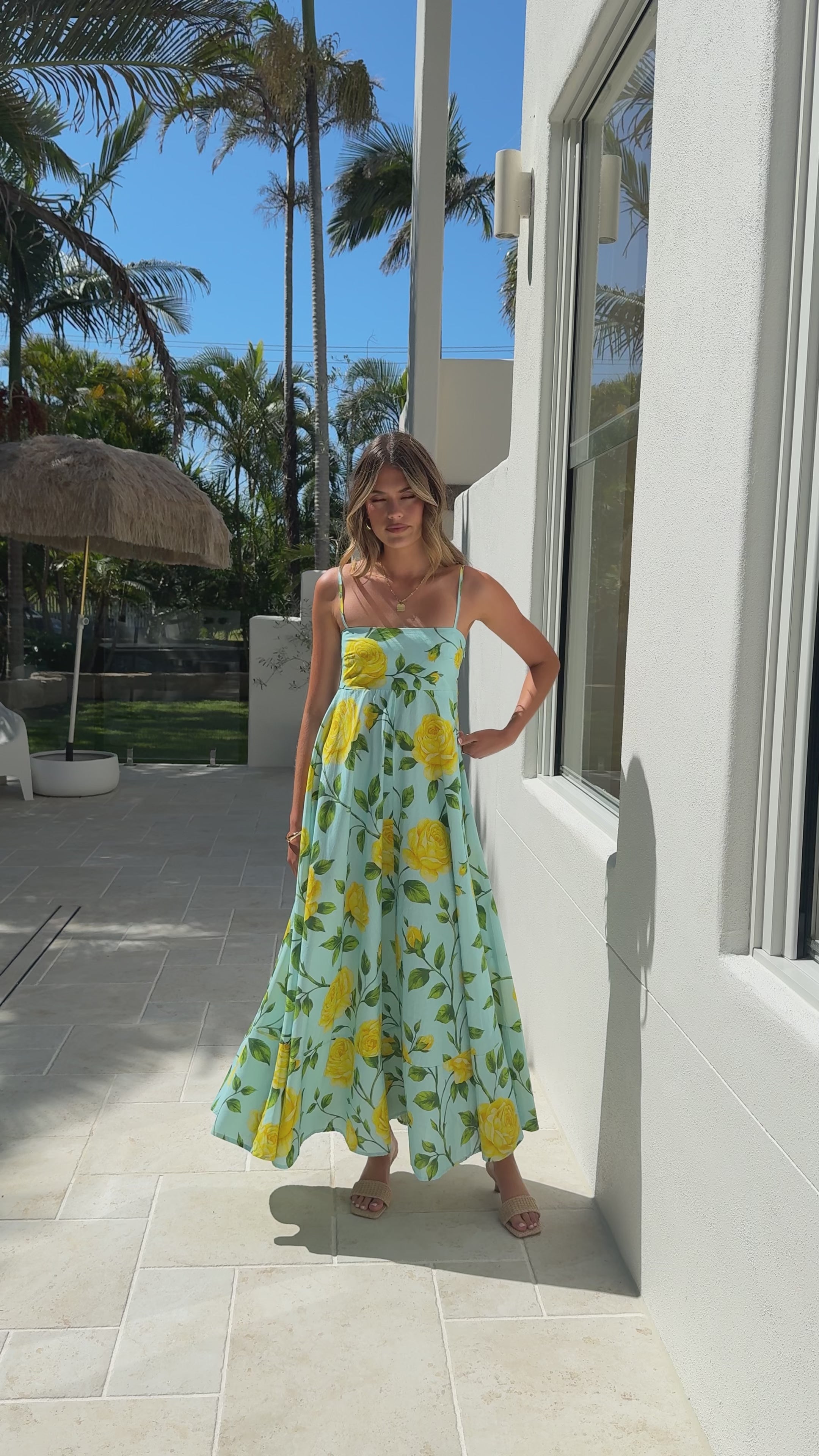 Load video: Kaethe Maxi Dress - Lemon/Aqua Floral - Billy J