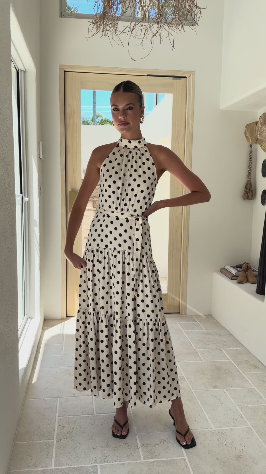 Load video: Dawson Maxi Dress - Cream / Black Polka Dot - Billy J