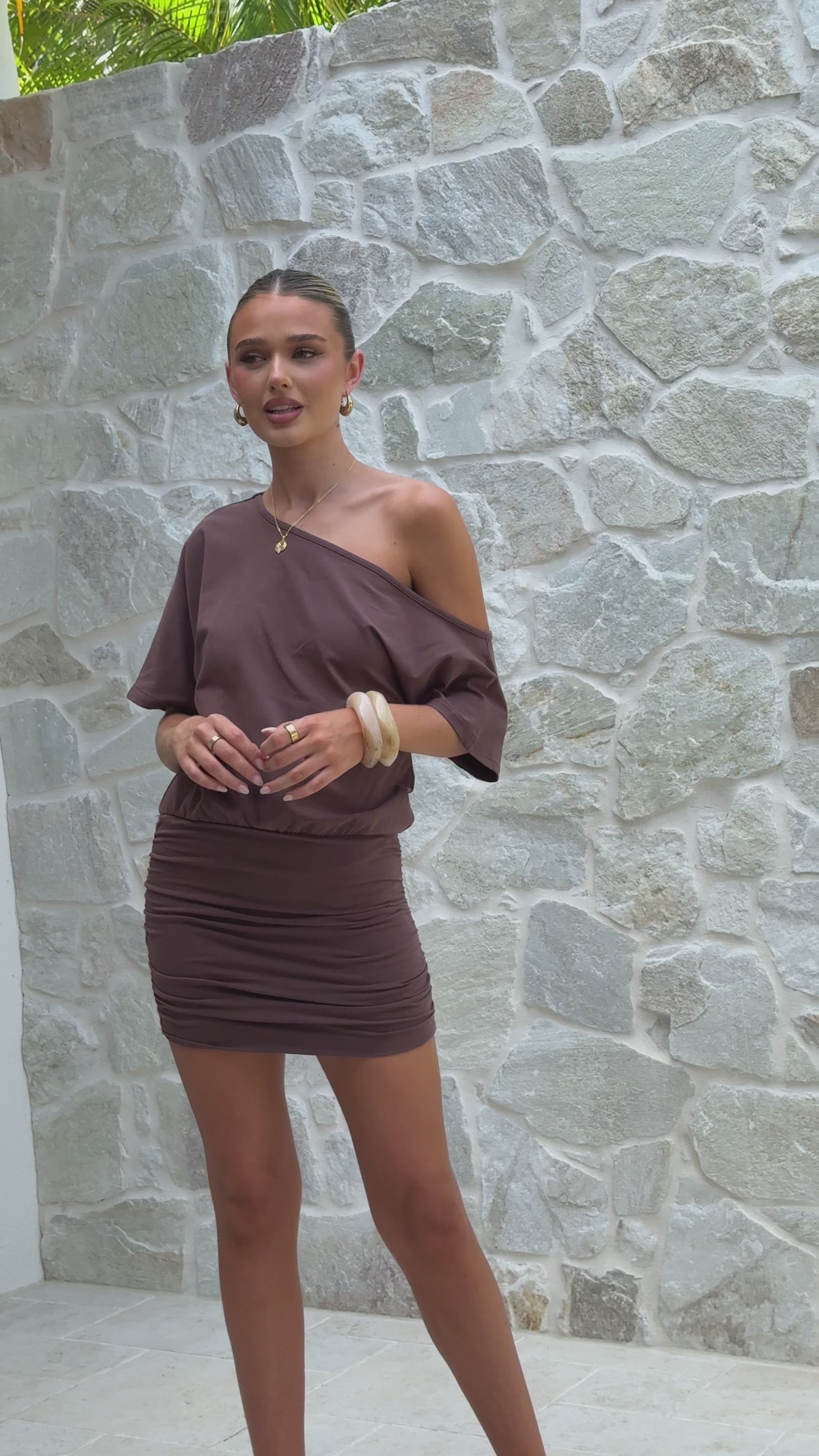 Load video: Elowen Mini Dress - Brown - Billy J