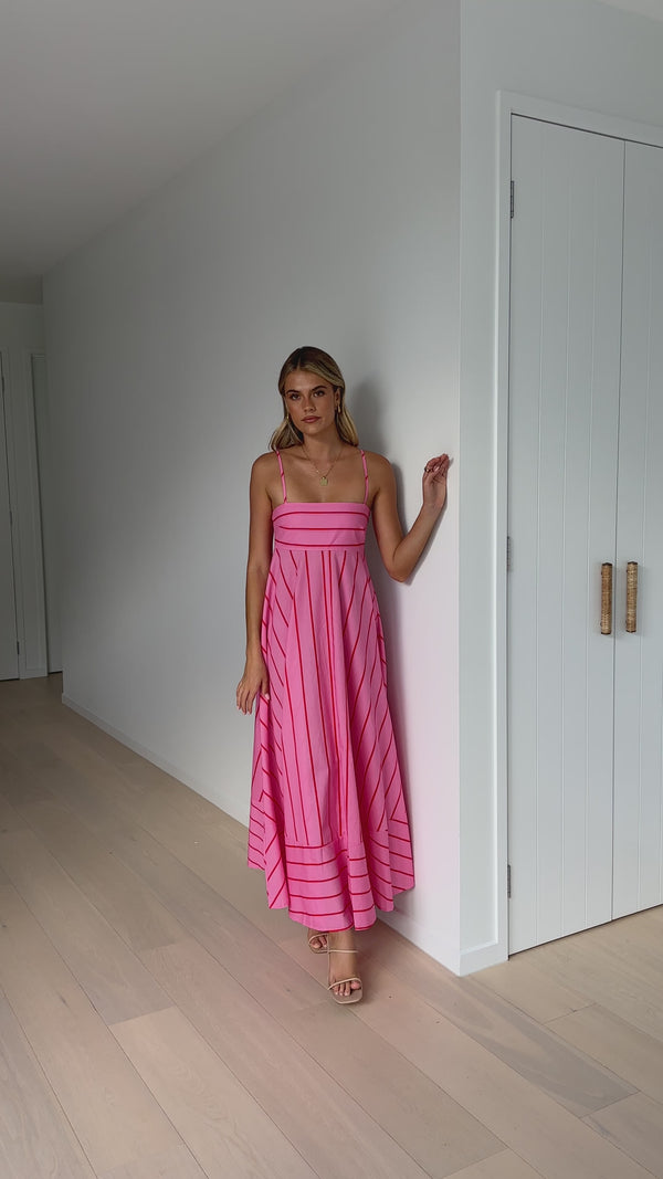 Kaethe Maxi Dress - Pink / Red Stripe - Billy J