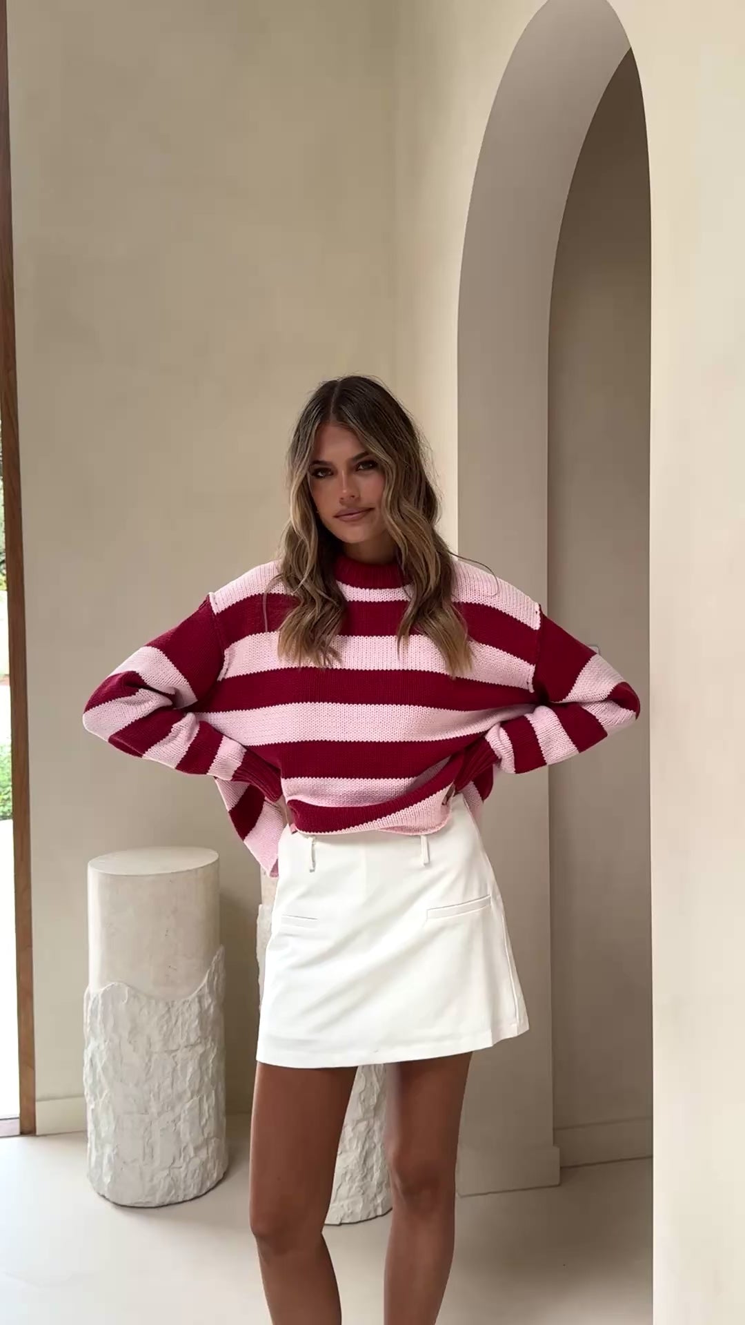 Jadin Knitted Jumper - Pink / Red - Billy J
