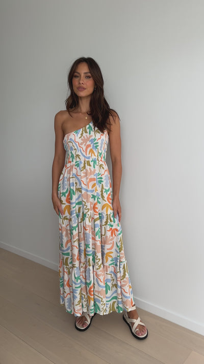 Load and play video in Gallery viewer, Jaci Midi Dress - Tierra Print - Billy J
