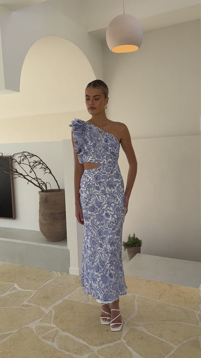 Load and play video in Gallery viewer, Amina Maxi Dress - Blue Floral - Billy J
