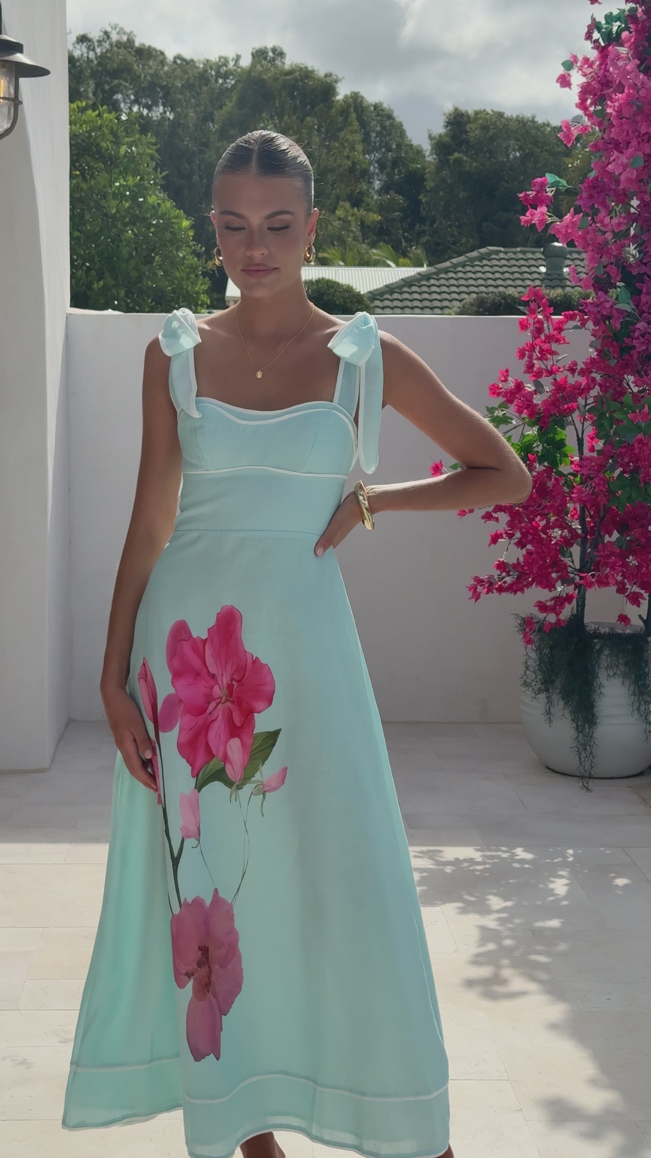Load video: Beverly Maxi Dress - Blue/Pink Floral - Billy J