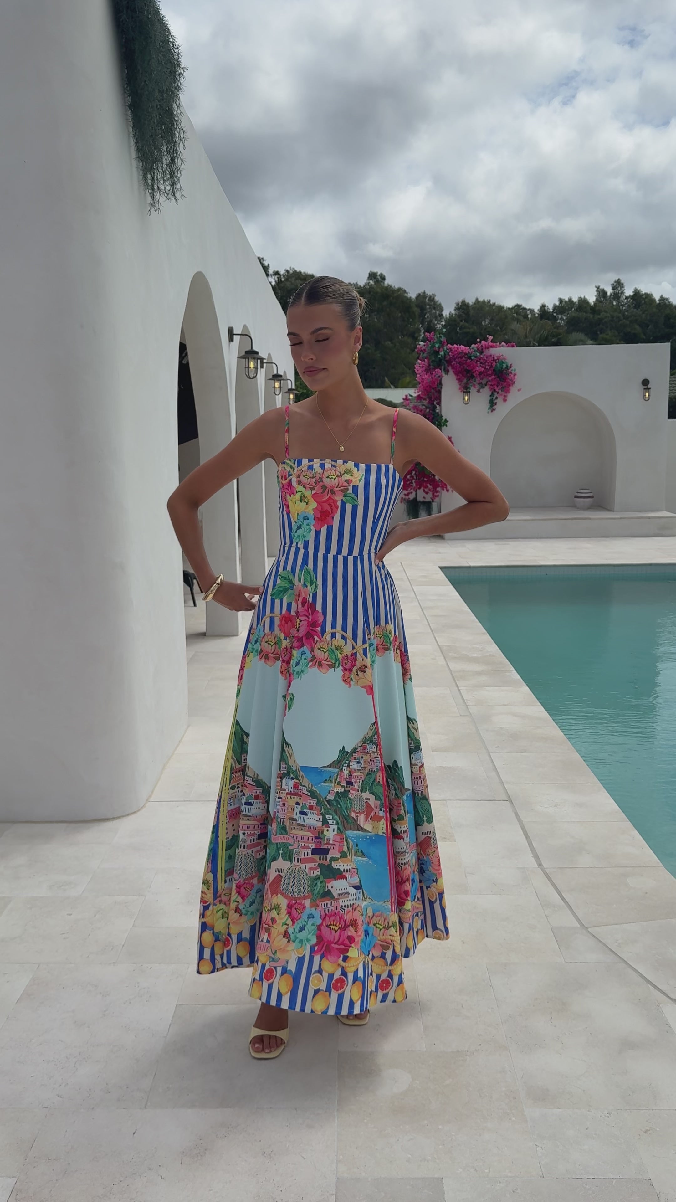 Load video: Clara Maxi Dress - Positano Blue - Billy J