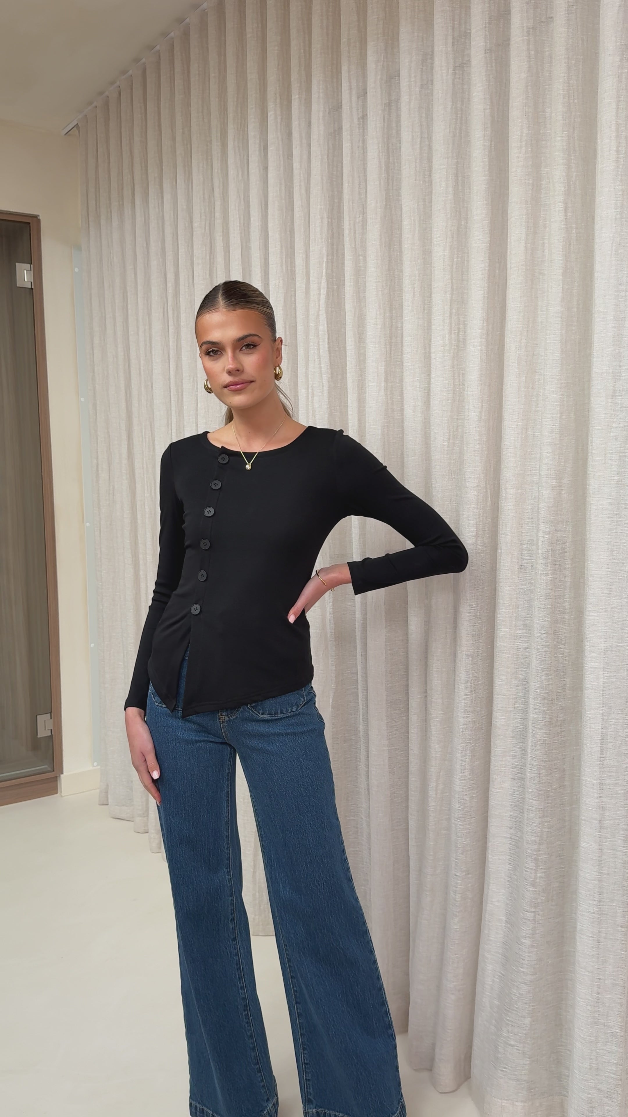 Load video: Addison Long Sleeve Top - Black - Billy J