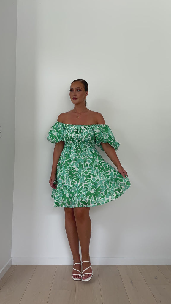 Teagan Mini Dress - Green Floral - Billy J