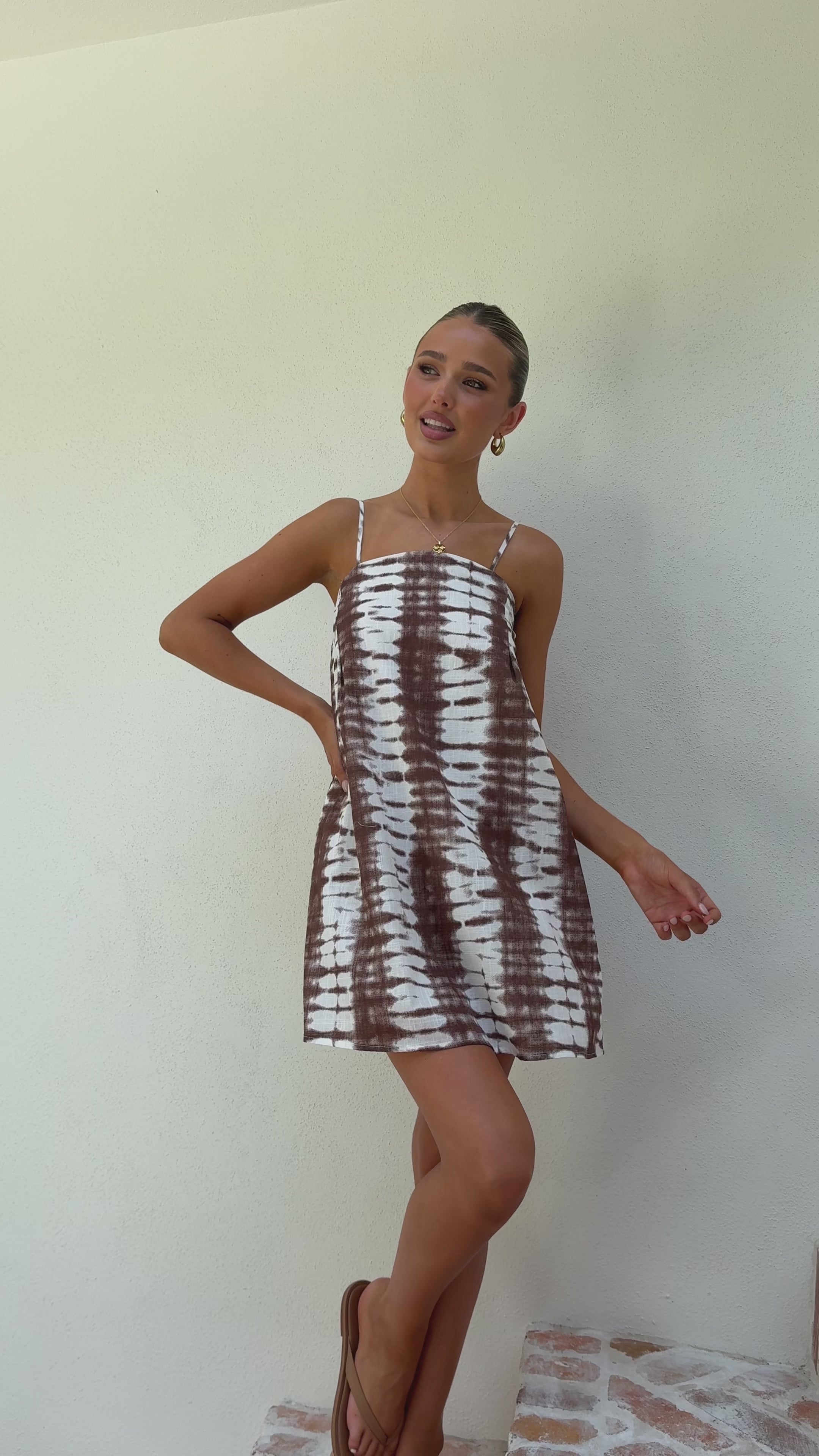 Load video: Bethani Mini Dress - Chocolate Tie Dye - Billy J