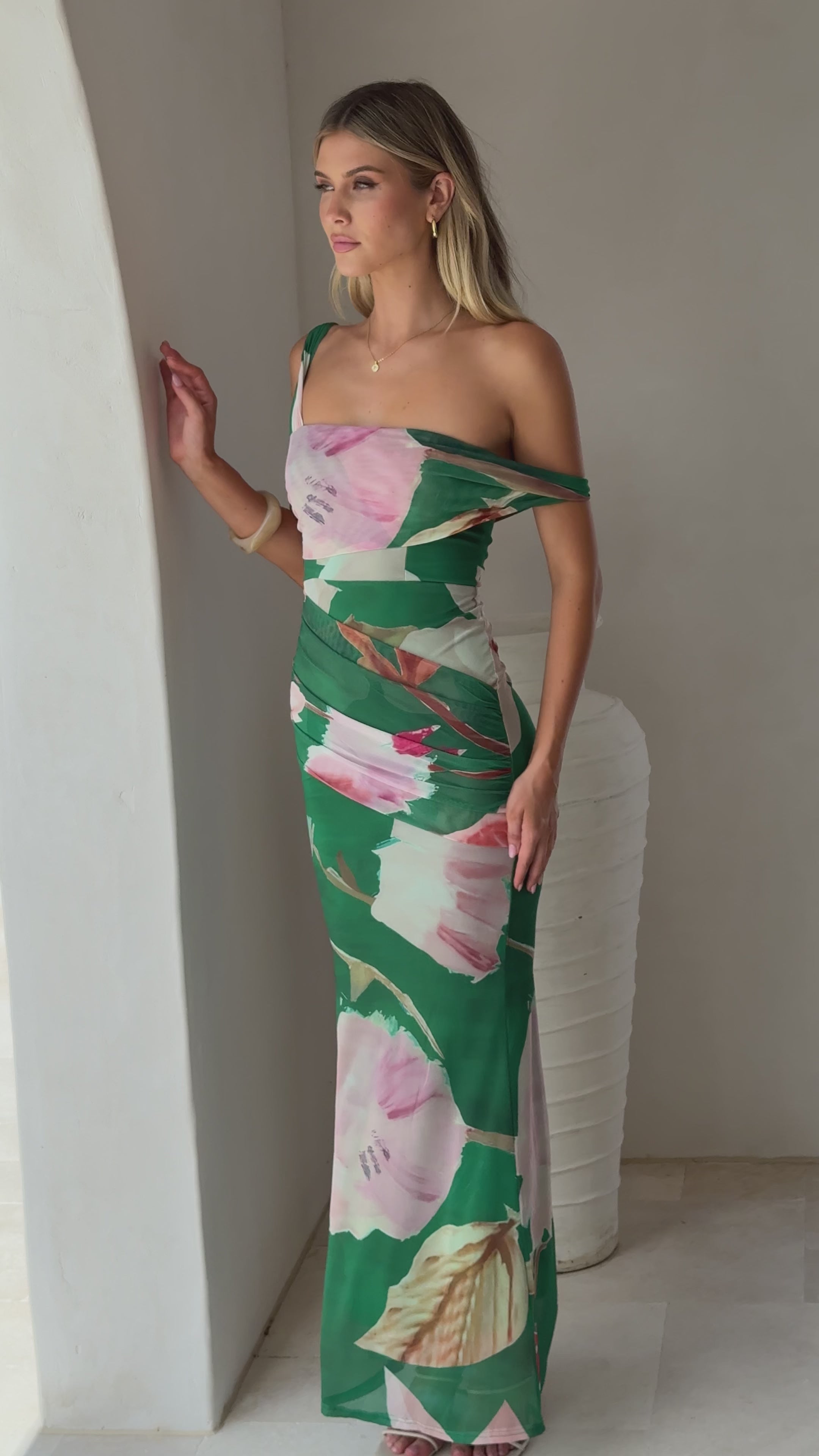 Load video: Lena Maxi Dress - Green Floral - Billy J
