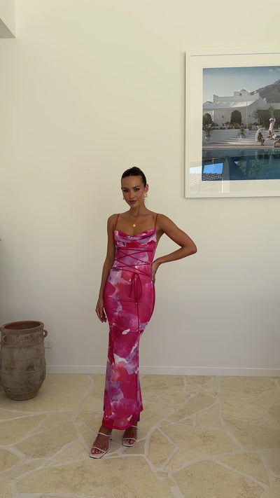 Load and play video in Gallery viewer, Hanne Maxi Dress - Pink Floral - Billy J
