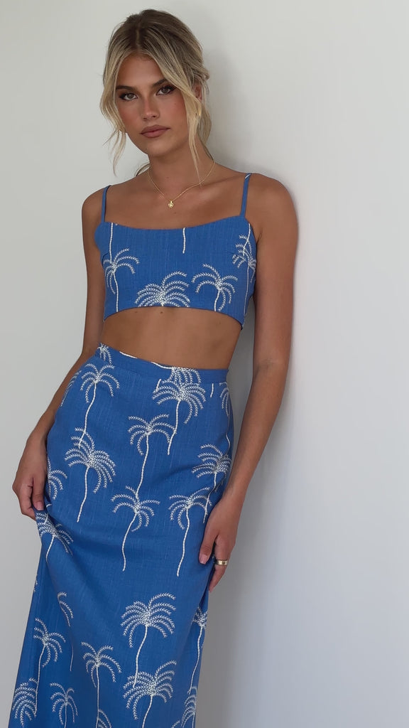 Beila Crop Top - Blue Palm - Billy J