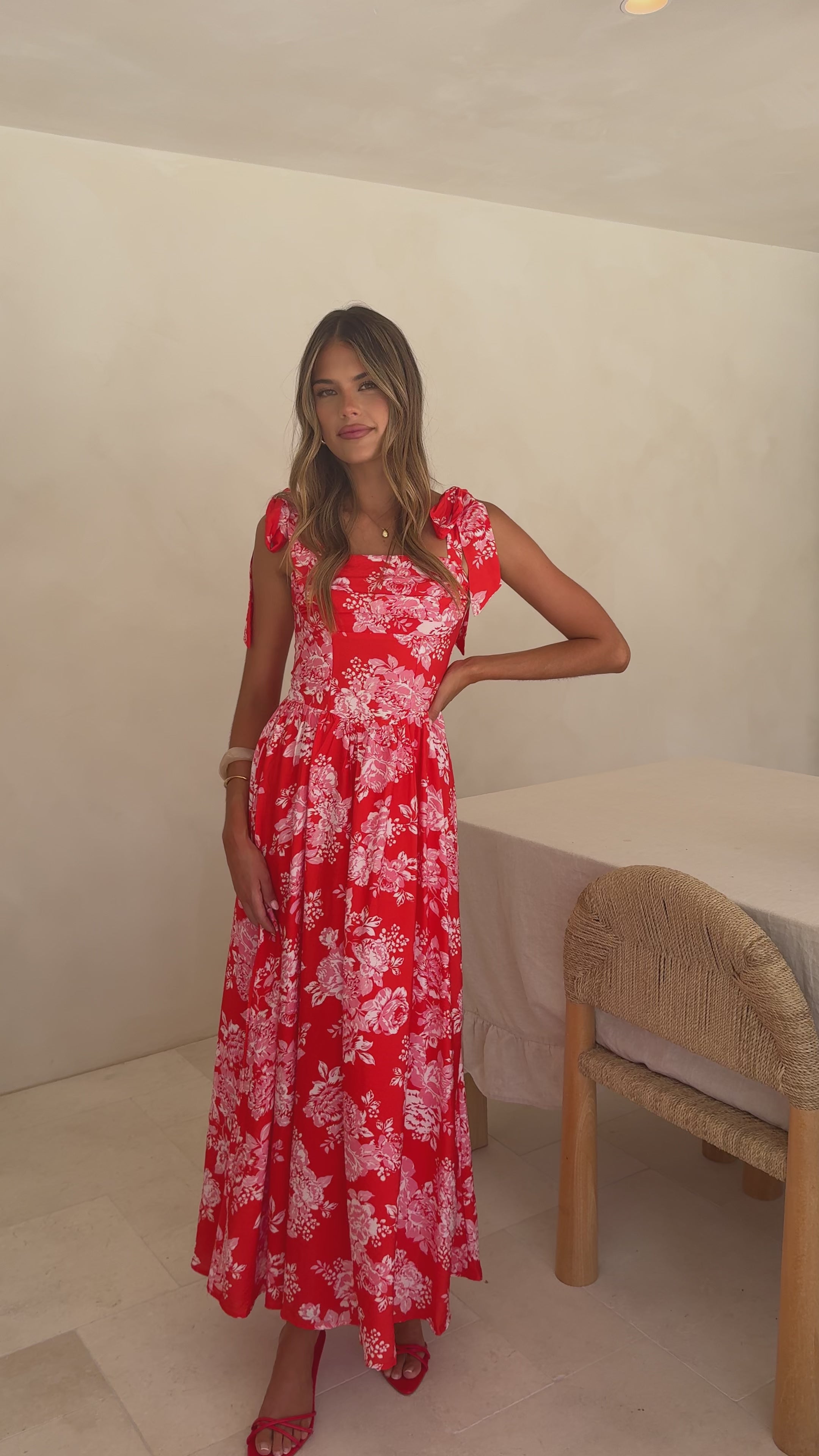 Load video: Haisley Maxi Dress - Red Floral - Billy J