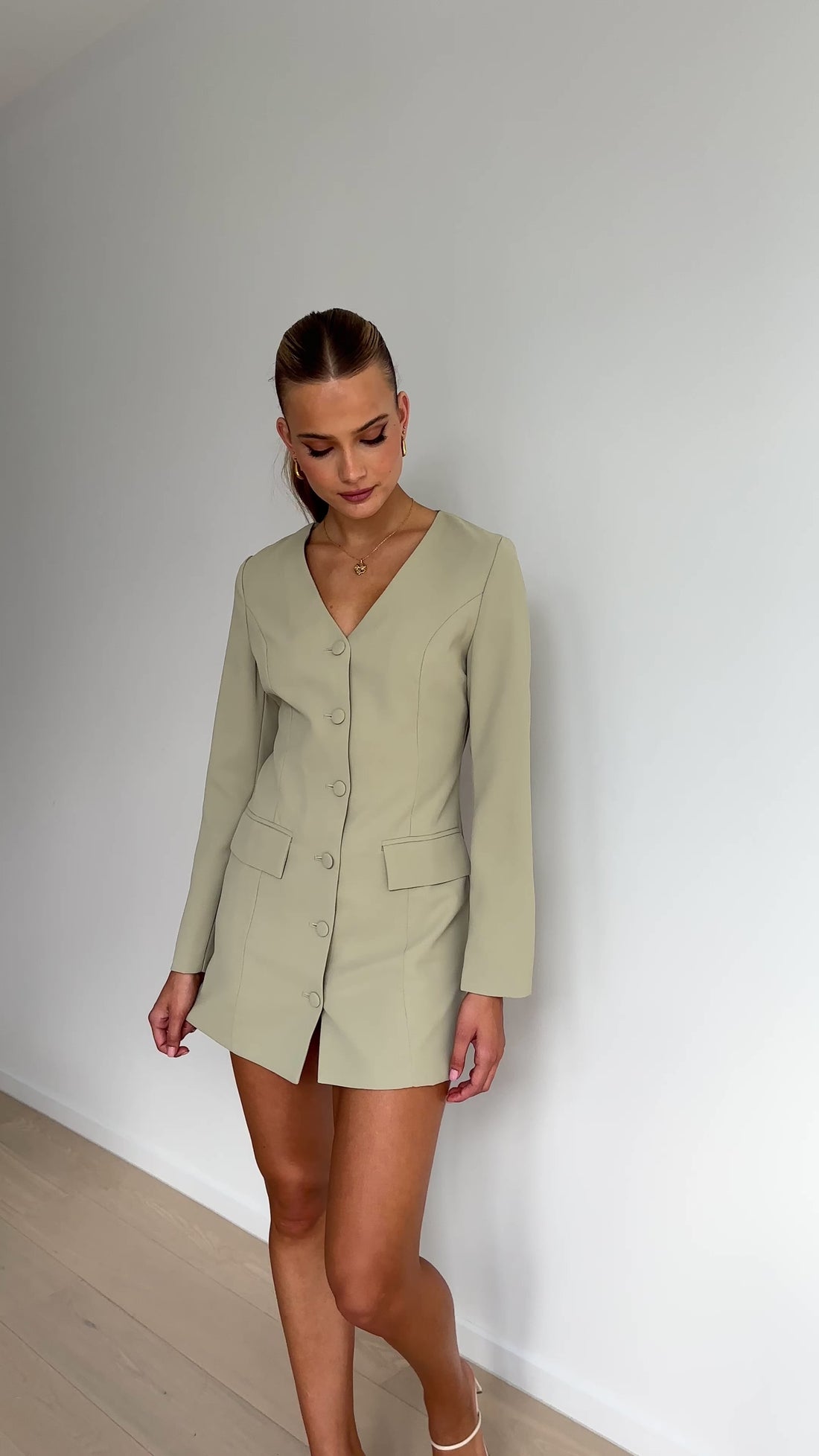 Madelaine Long Sleeve Mini Dress - Sage - Billy J