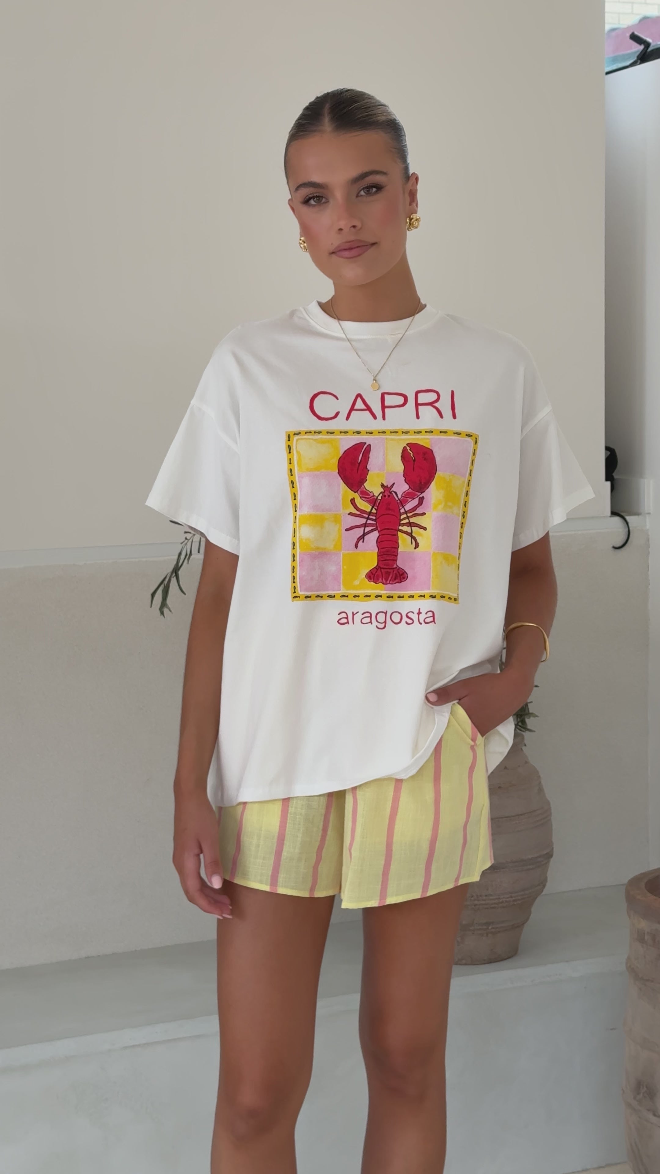 Capri Top and Shorts Set - White/Yellow - Billy J