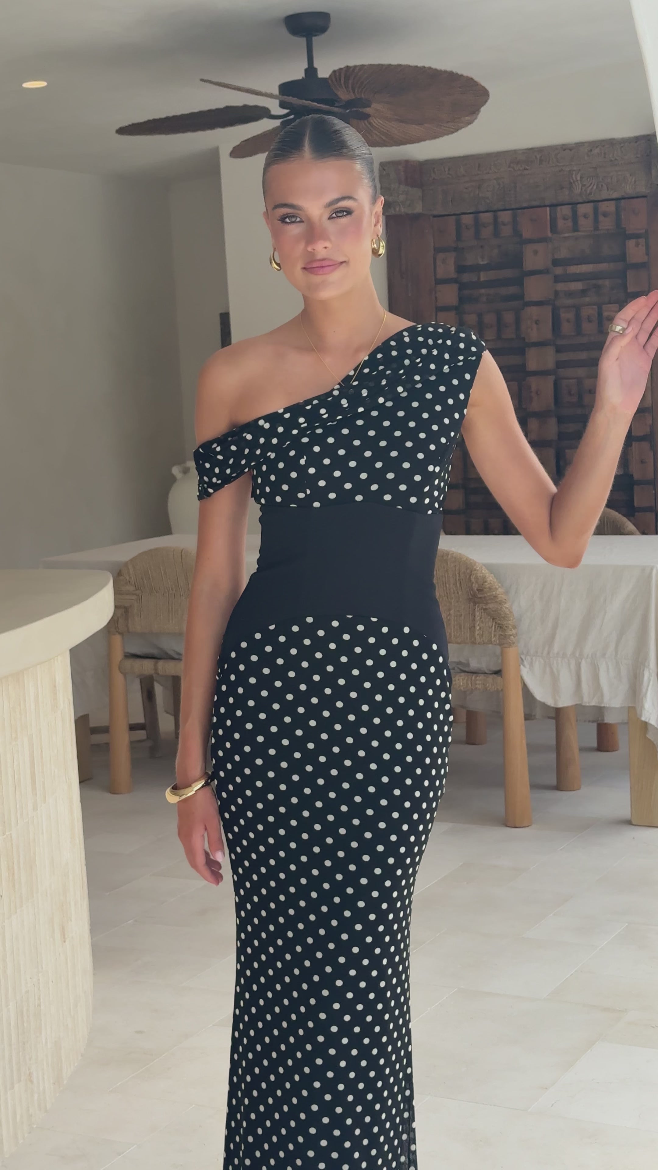 Load video: Bonnie Maxi Dress - Black/White Polka - Billy J