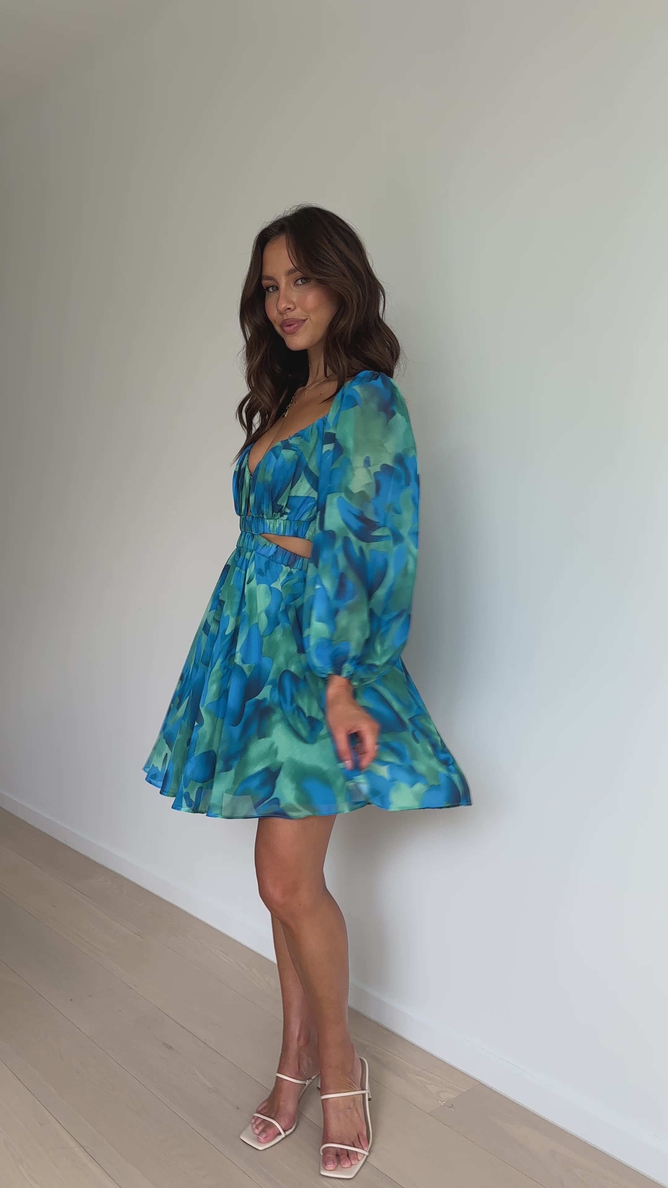 Xarissa Mini Dress - Blue / Green Print - Billy J