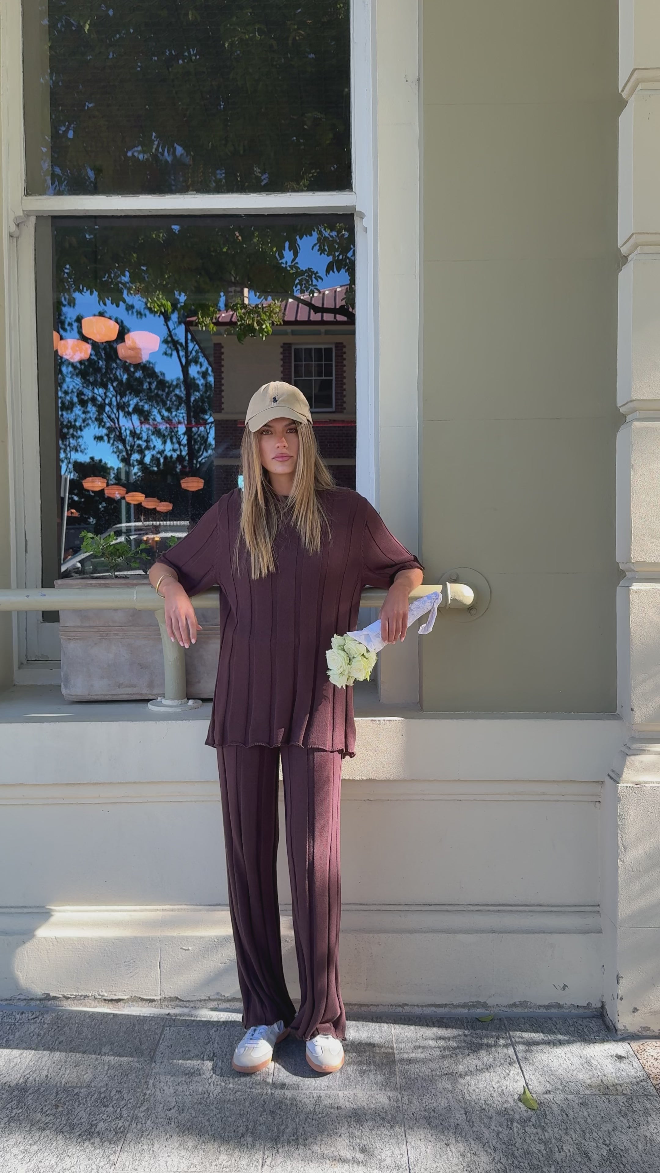 Load video: Bayu Knit Pants - Brown - Billy J