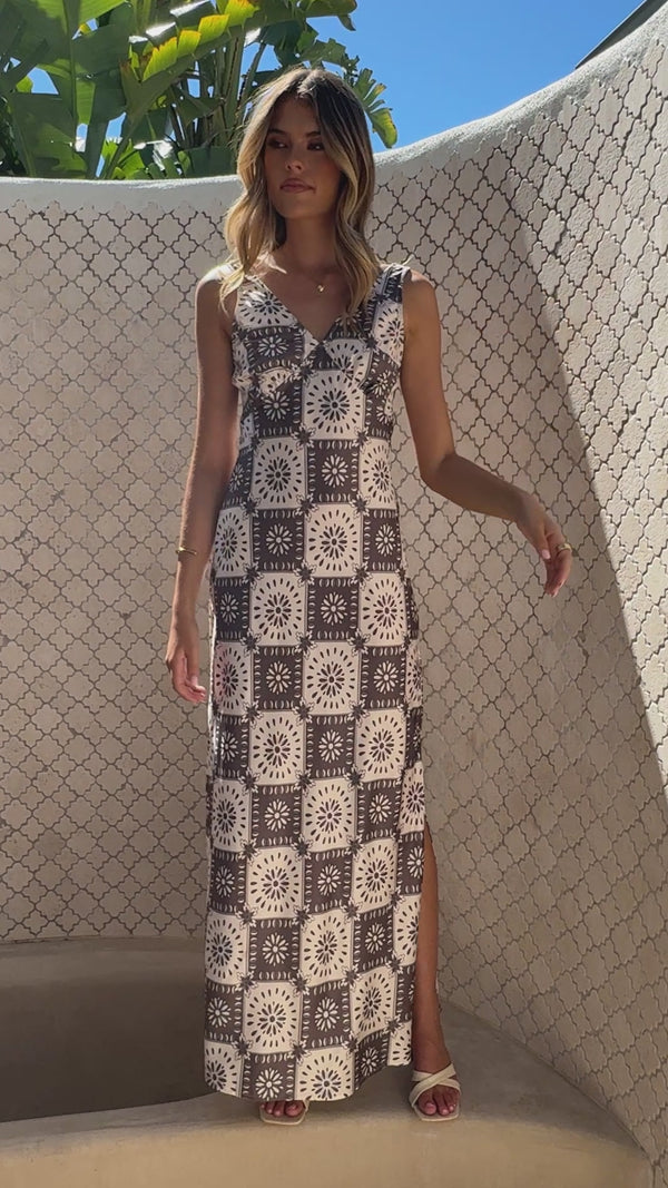 Zeno Maxi Dress - Brown/White Print - Billy J