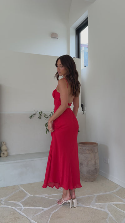 Load and play video in Gallery viewer, Galina Maxi Dress - Red - Billy J
