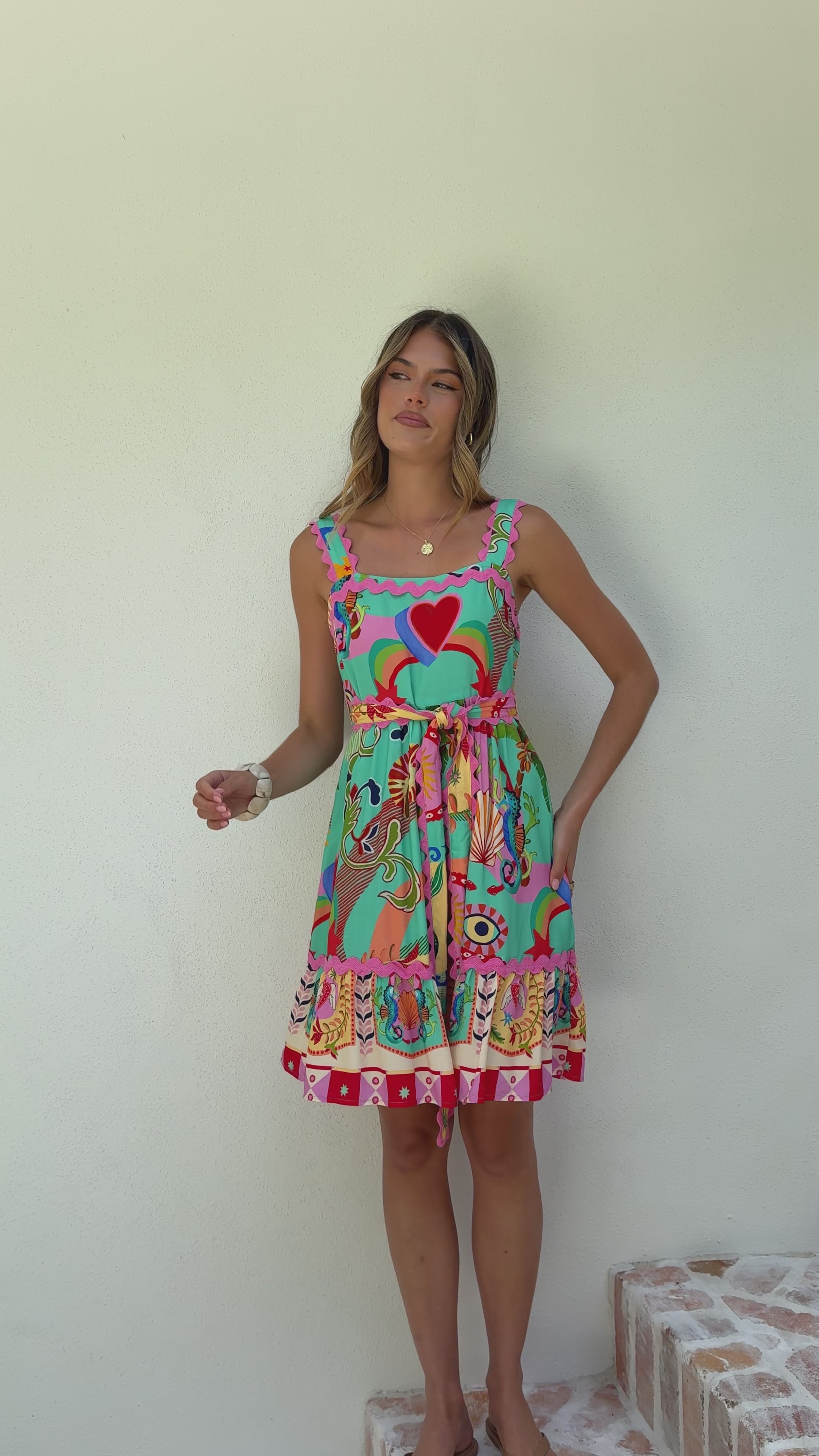 Load video: Alana Mini Dress - Carnival Print - Billy J