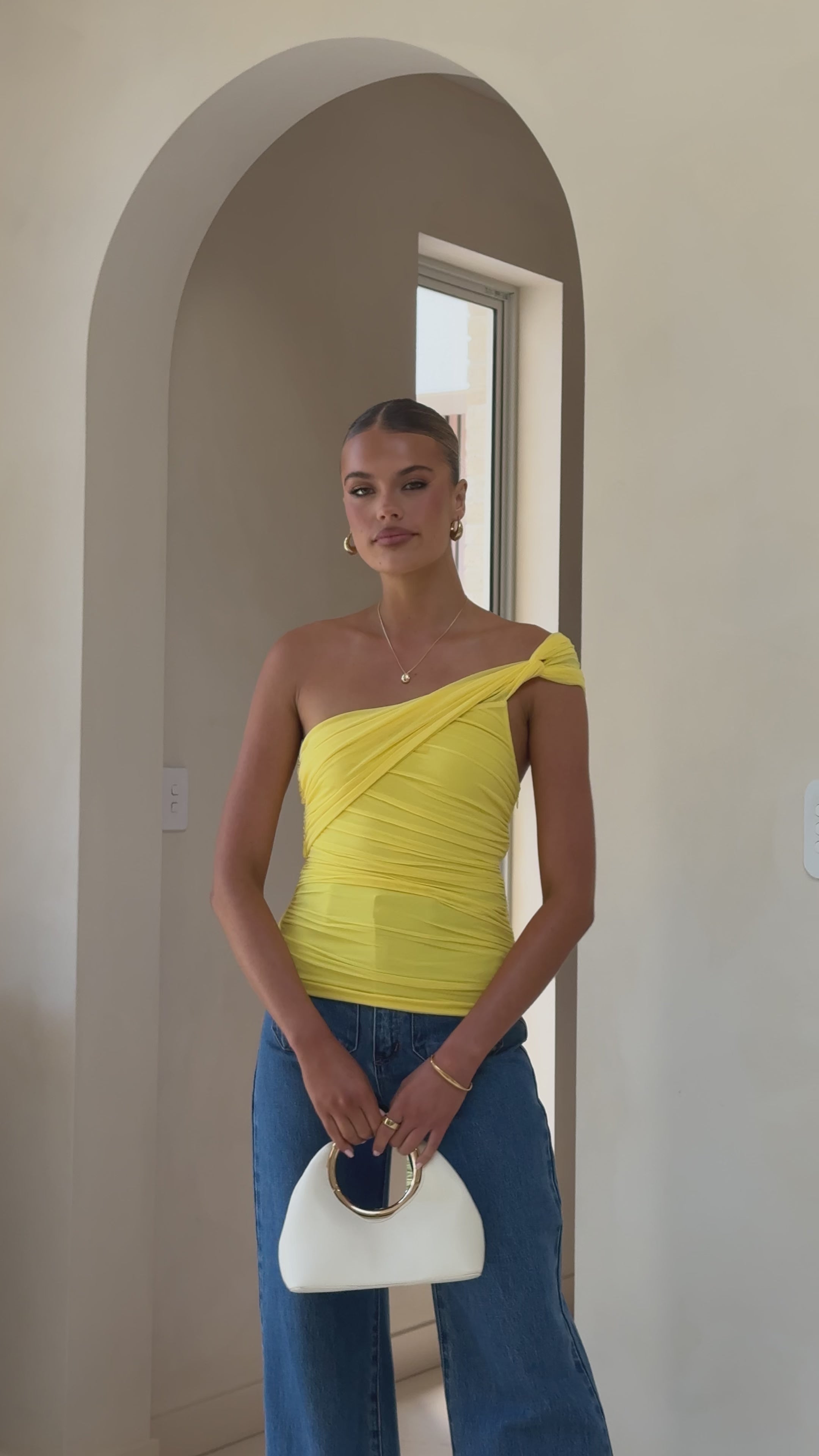 Load video: Liana Asymmetrical Top - Yellow - Billy J