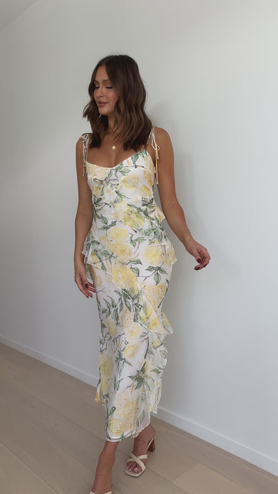 Load and play video in Gallery viewer, Daiwa Maxi Dress - Yellow Floral - Billy J
